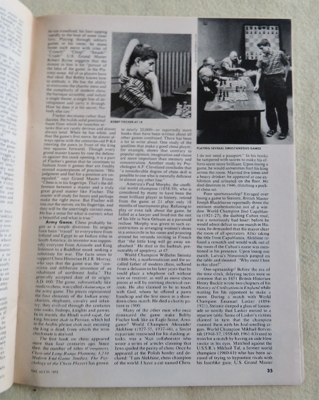 Time Magazine July 31, 1972 The Big Chess Battle: Knight-Errant v. King Spassky Fischer