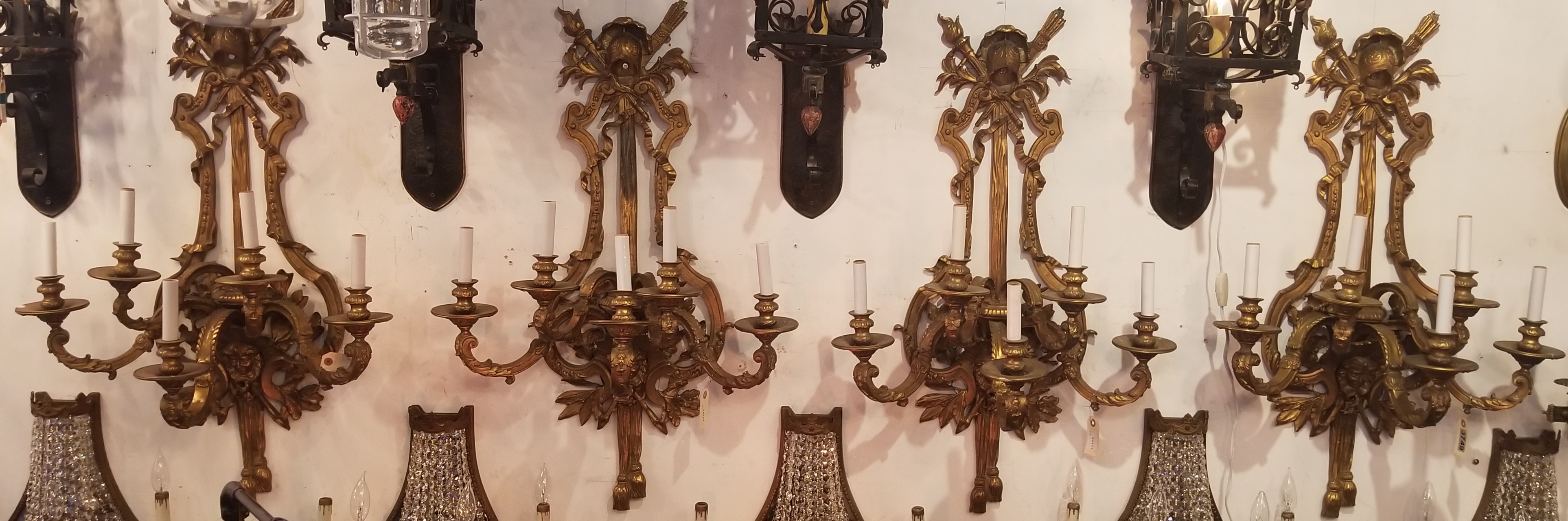 set of 3 monumental victorian wall sconces