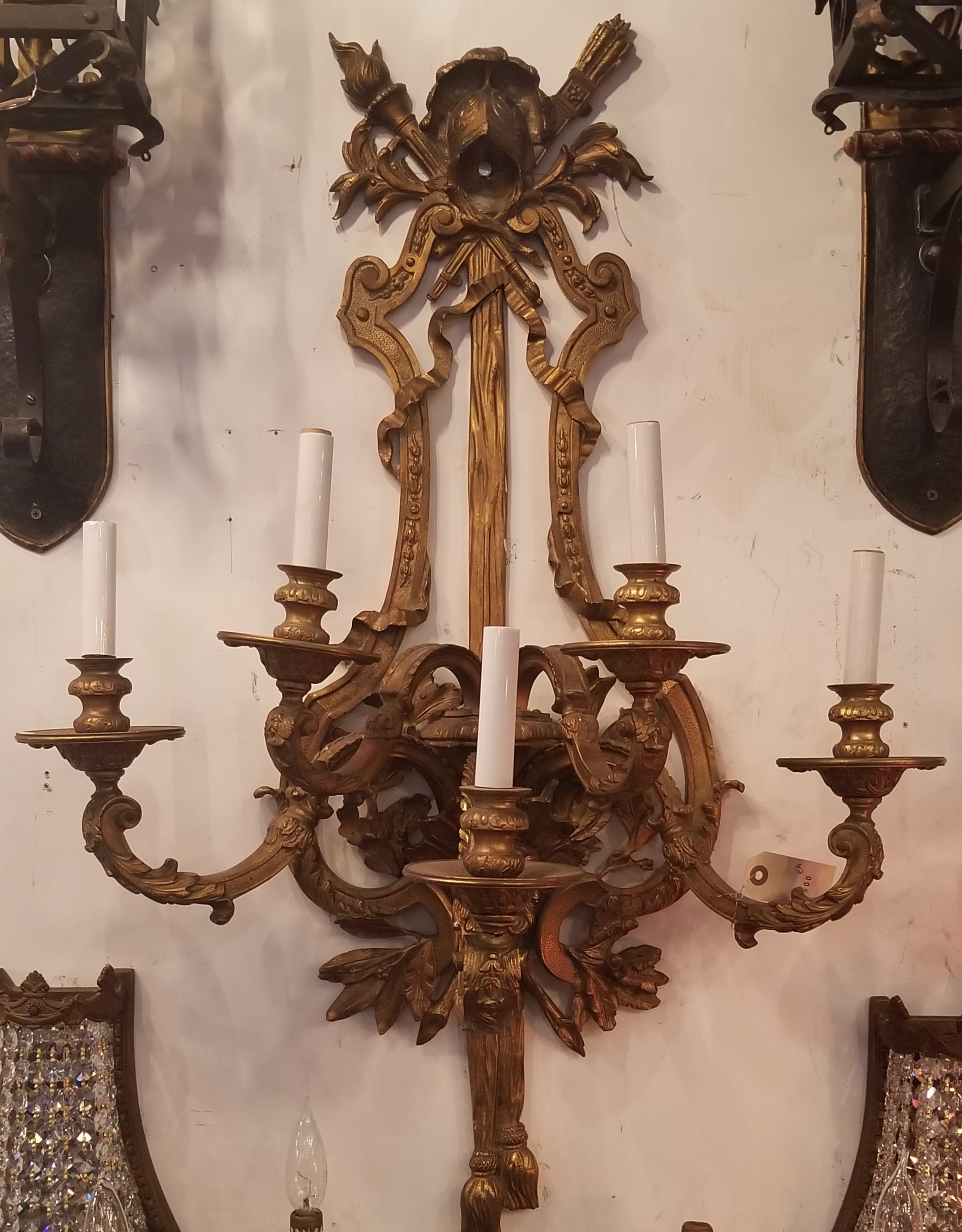 set of 3 monumental victorian wall sconces