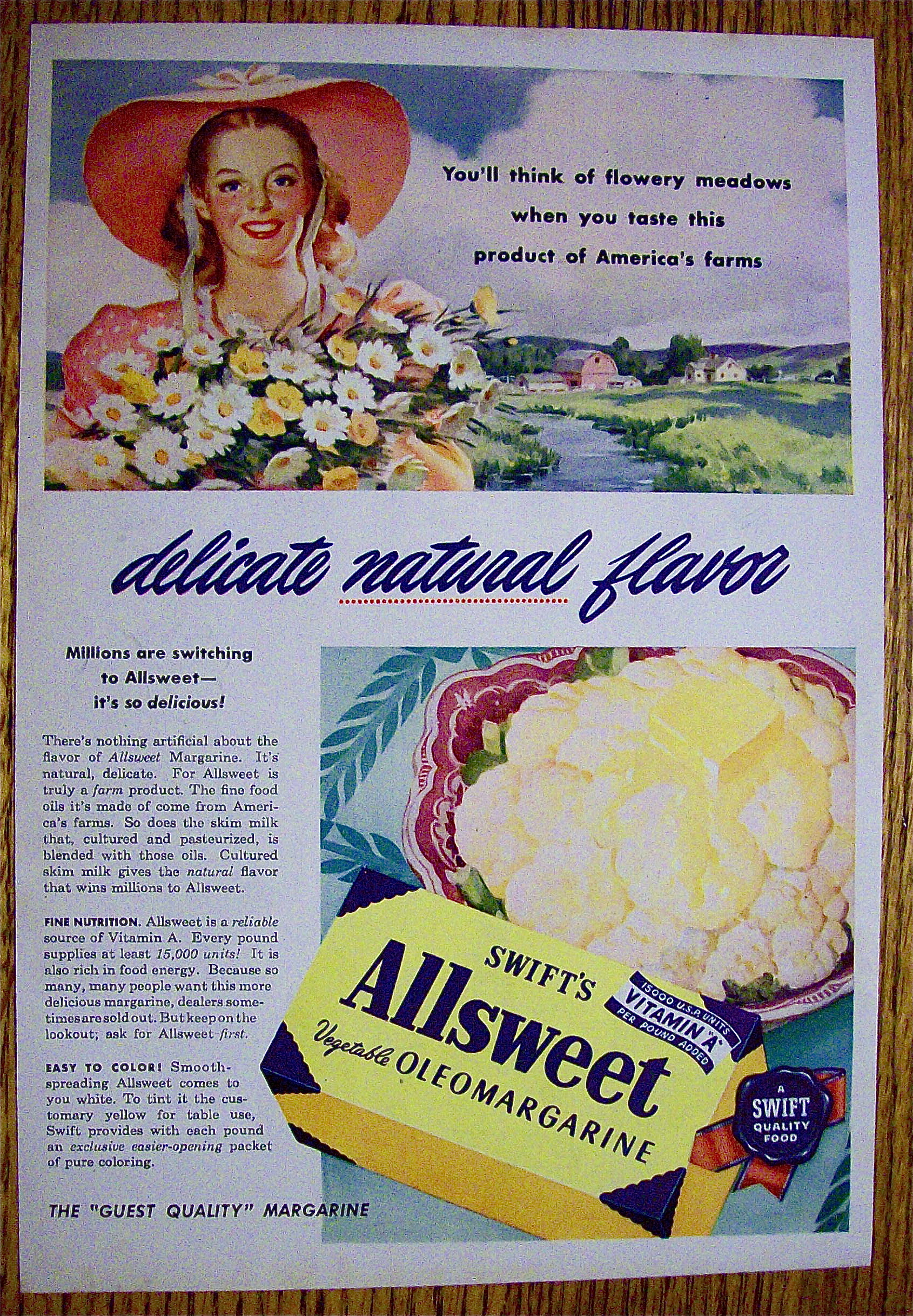 1946 Swift's Allsweet Margarine with Lovely Woman