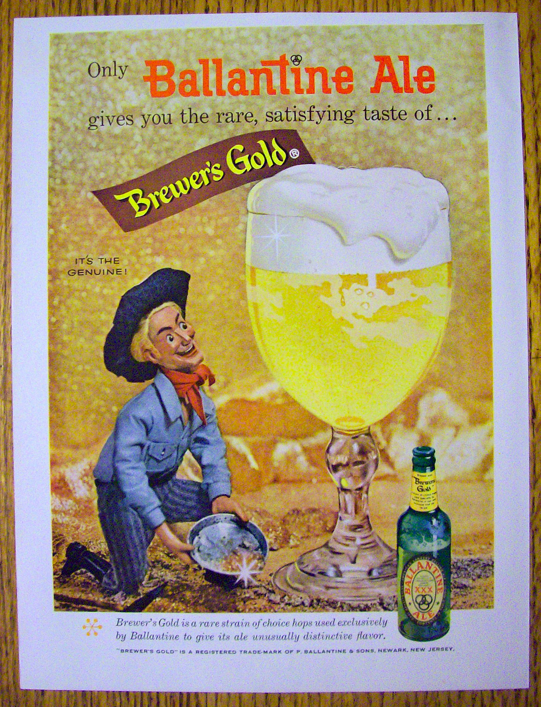 1958 Ballantine Ale with Cowboy Panning For Gold