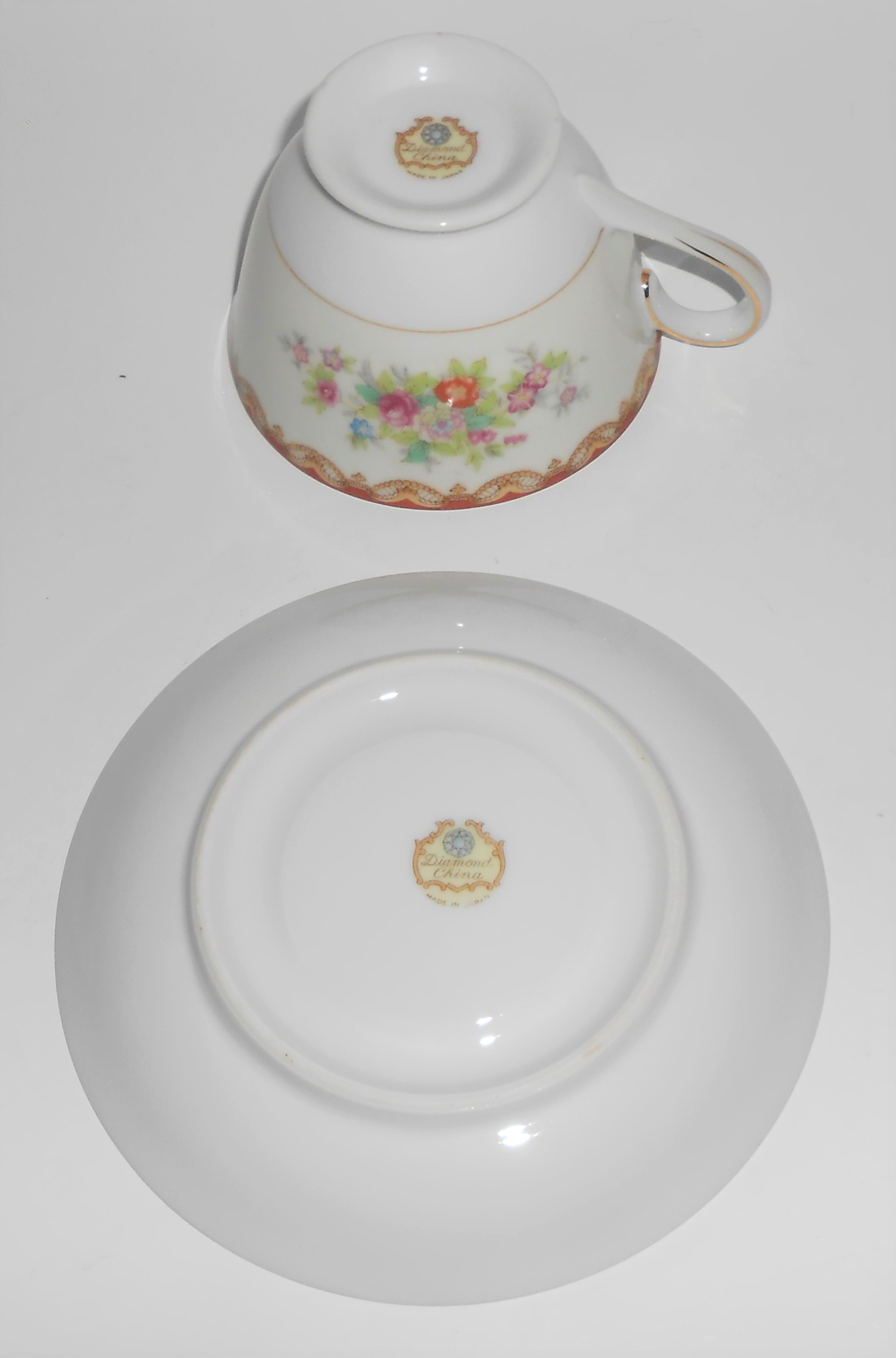 Diamond Porcelain China Roslyn w/Gold Cup & Saucer