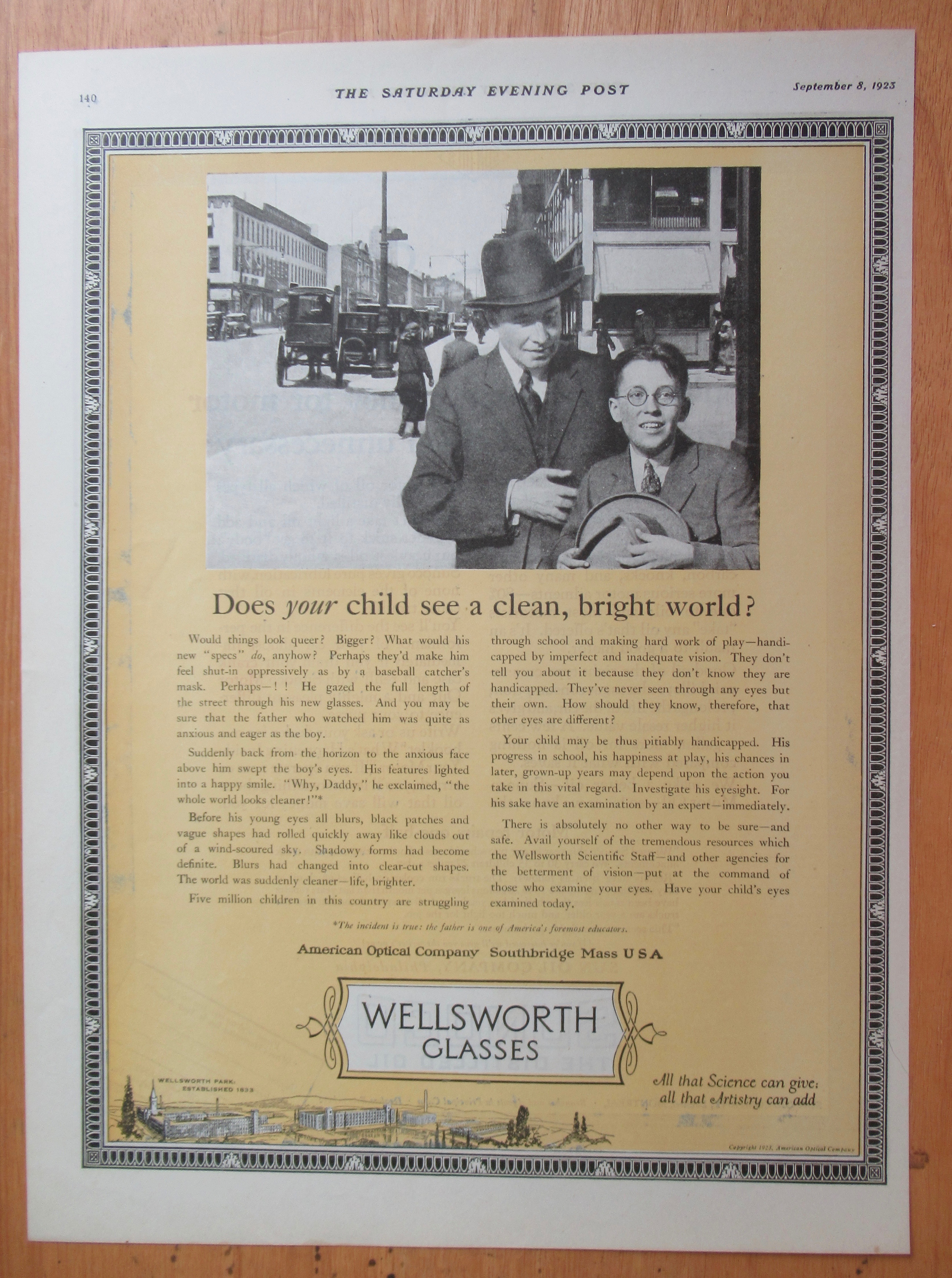 1923 Wellsworth Glasses with Man & Boy with Eye Glasses