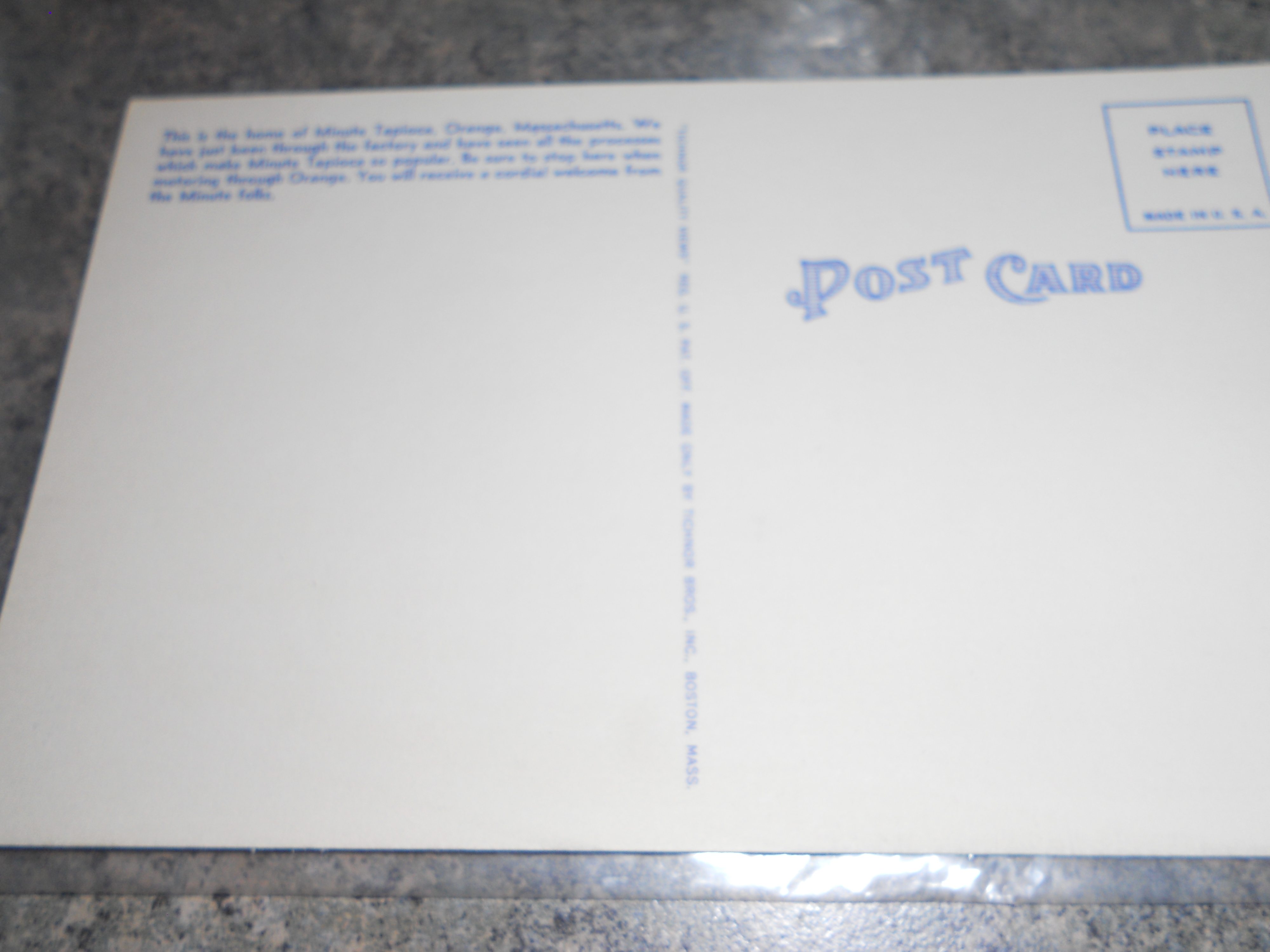 Postcard, Home of Minute Tapioca, MA.