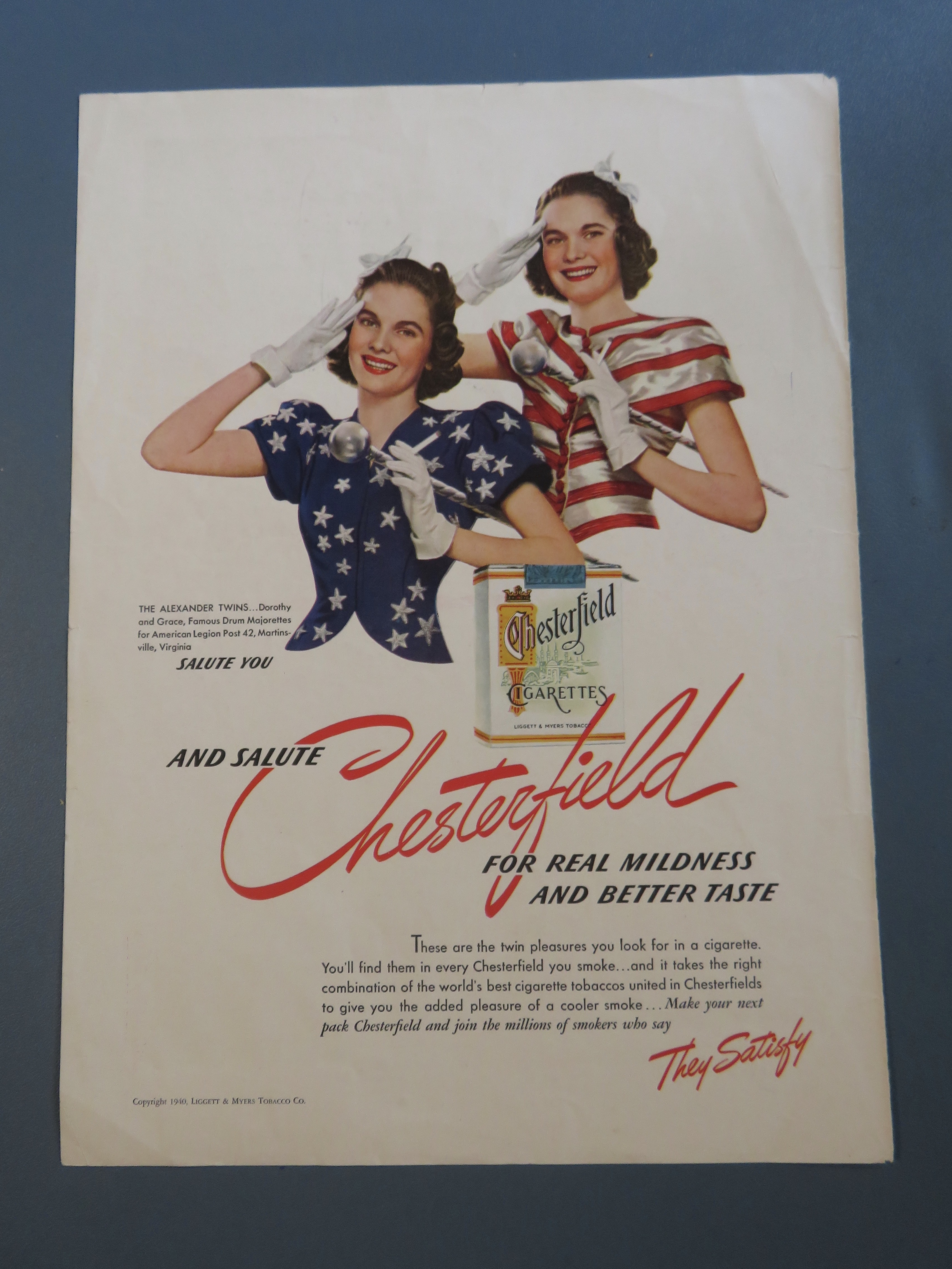 1940 Chesterfield Cigarettes with the Alexander Twins