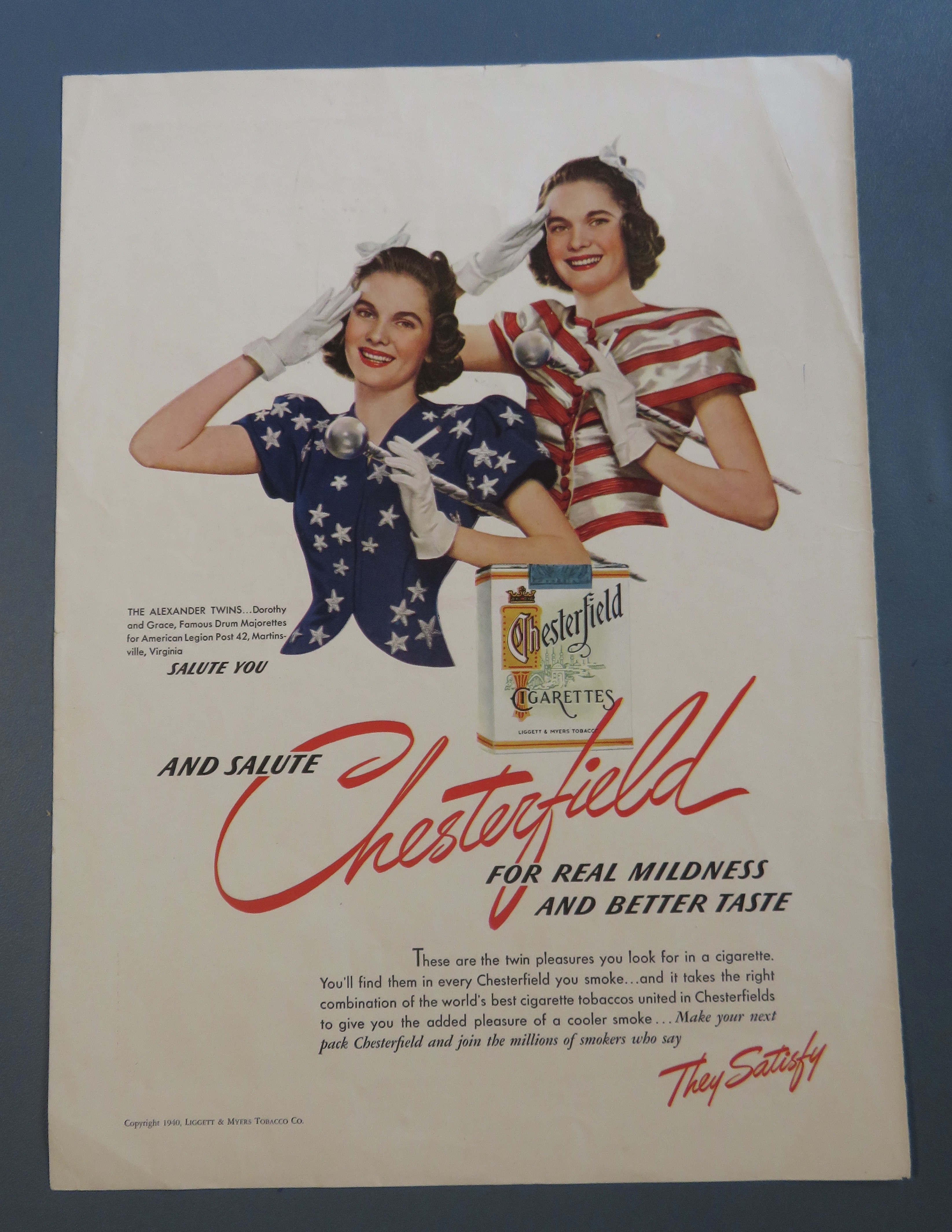 1940 Chesterfield Cigarettes with the Alexander Twins