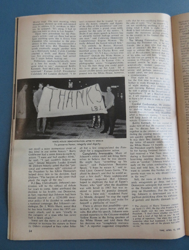 Time Magazine April 12, 1968 President Johnson