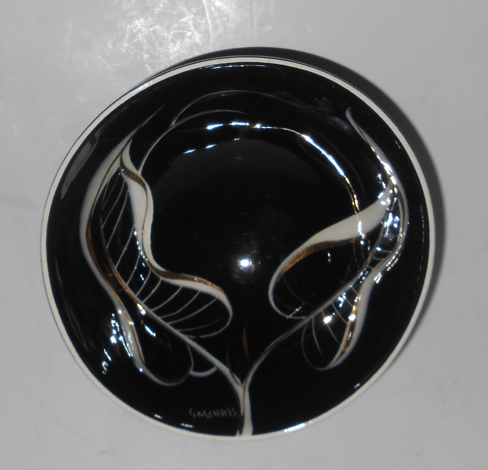 Sascha Brastoff Pottery Black W/Floral Decoration Tri-F