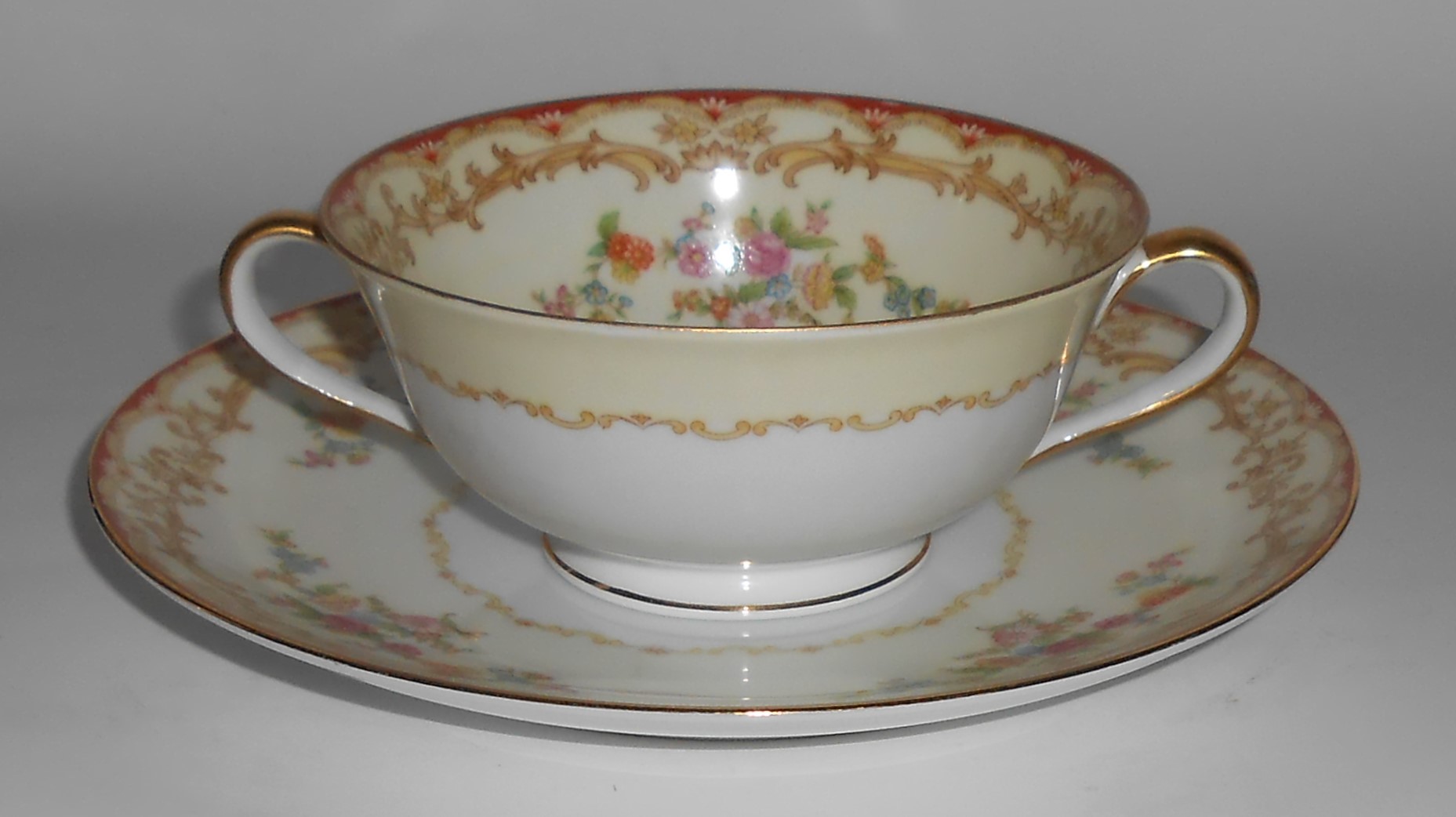 Noritake Porcelain China Floral w/Gold Trim Yellow Body