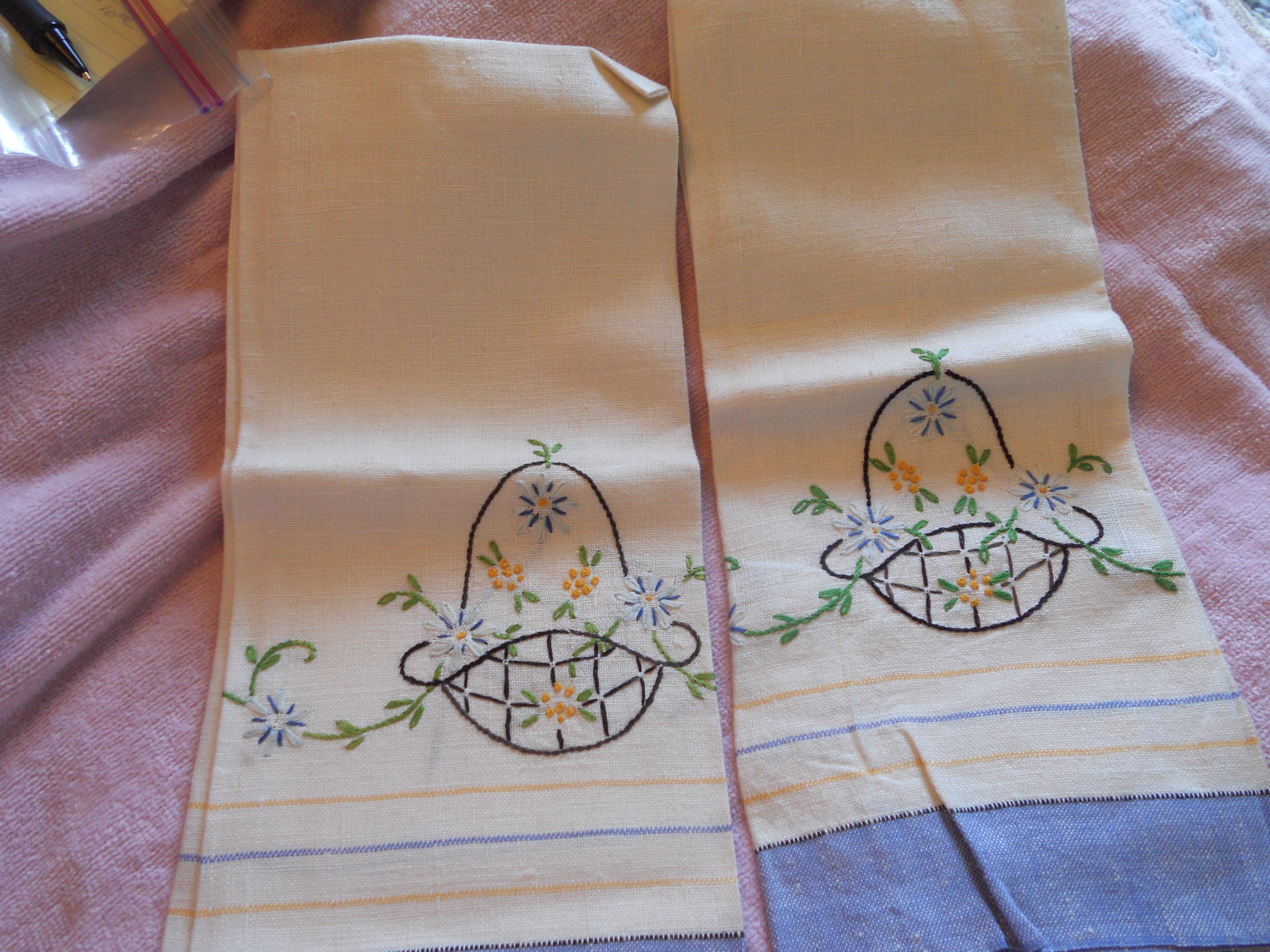 Linen Floral Embroidered Hand Towels set of 2