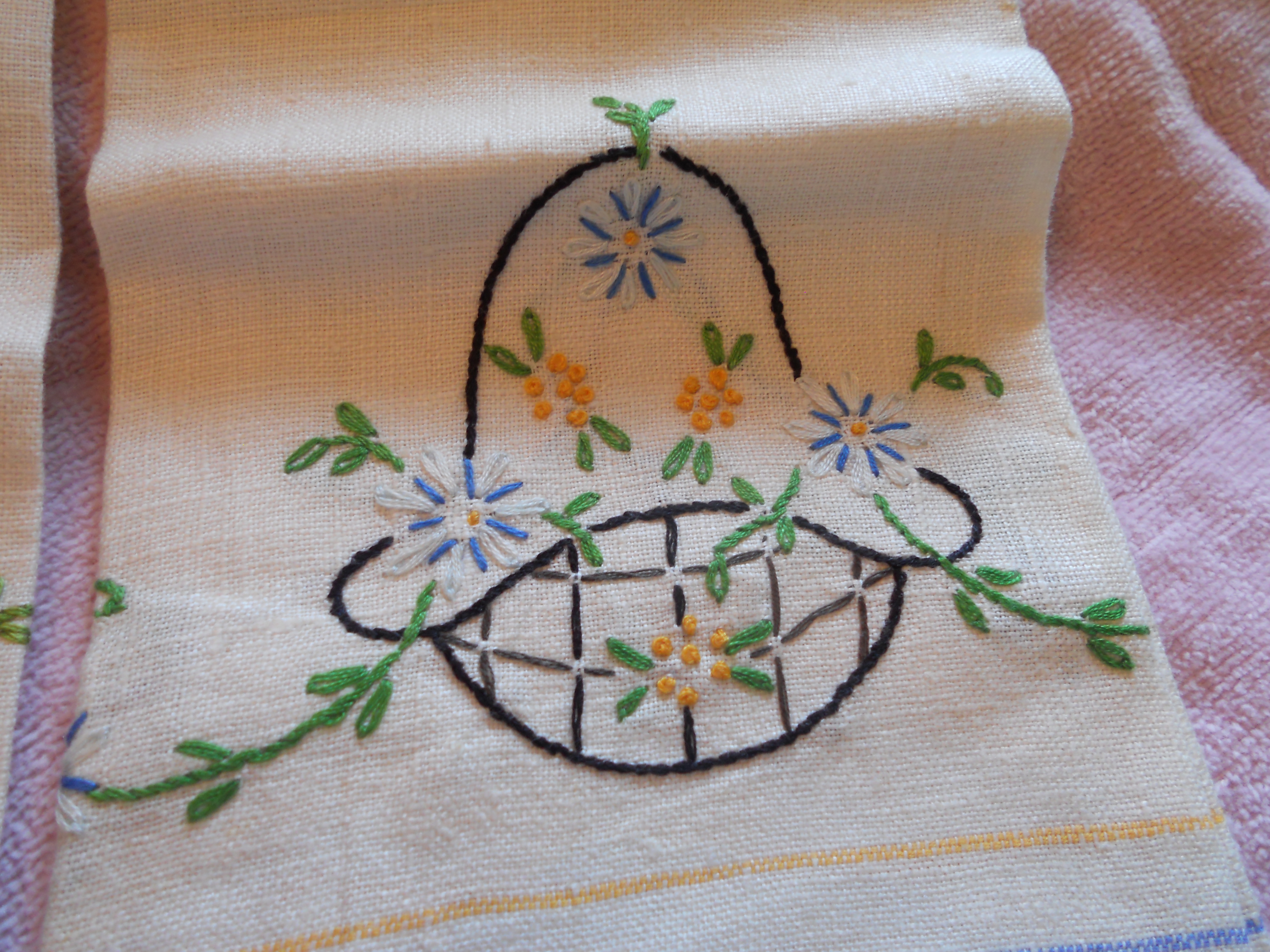 Linen Floral Embroidered Hand Towels set of 2
