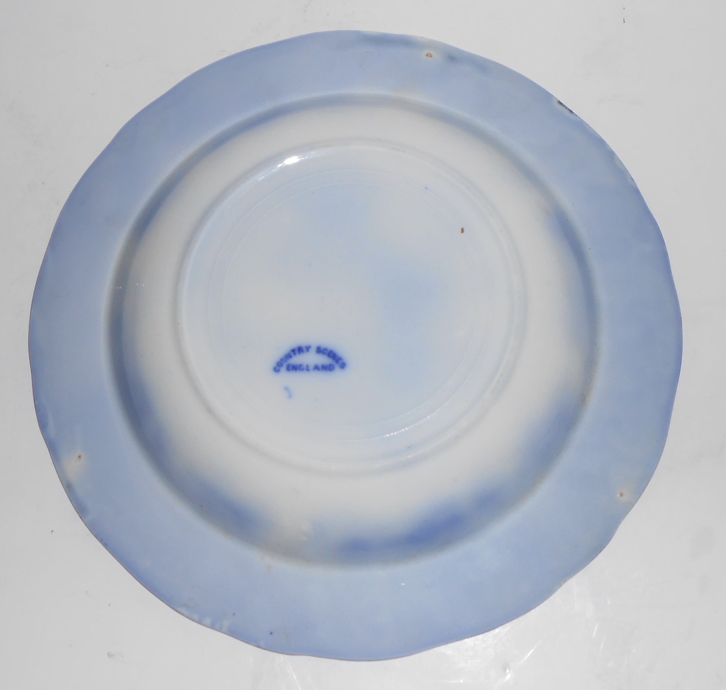 England Flow Blue China Country Scenes Rimmed Soup Bowl