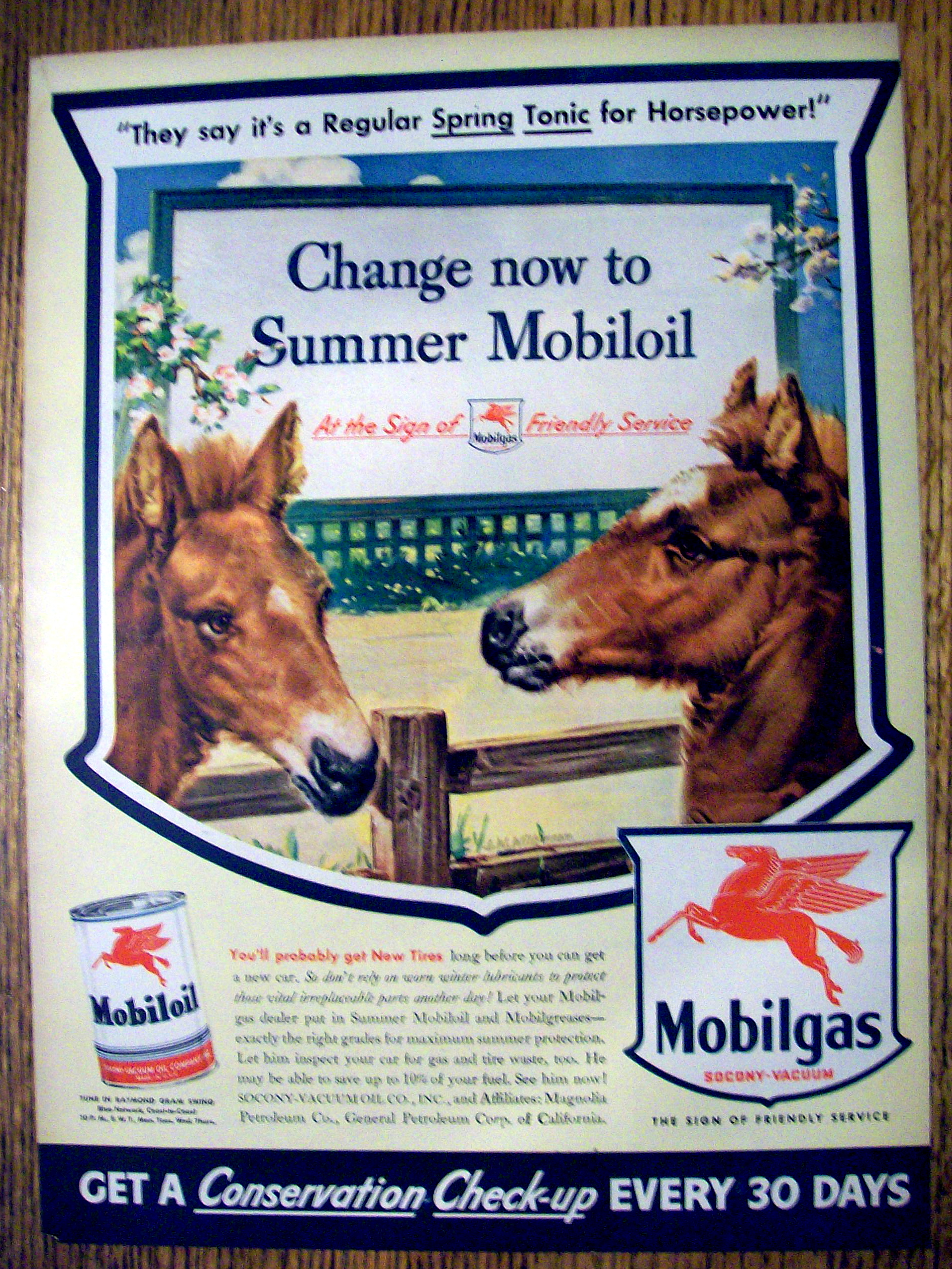 1943 Mobil Gas with Two Horses