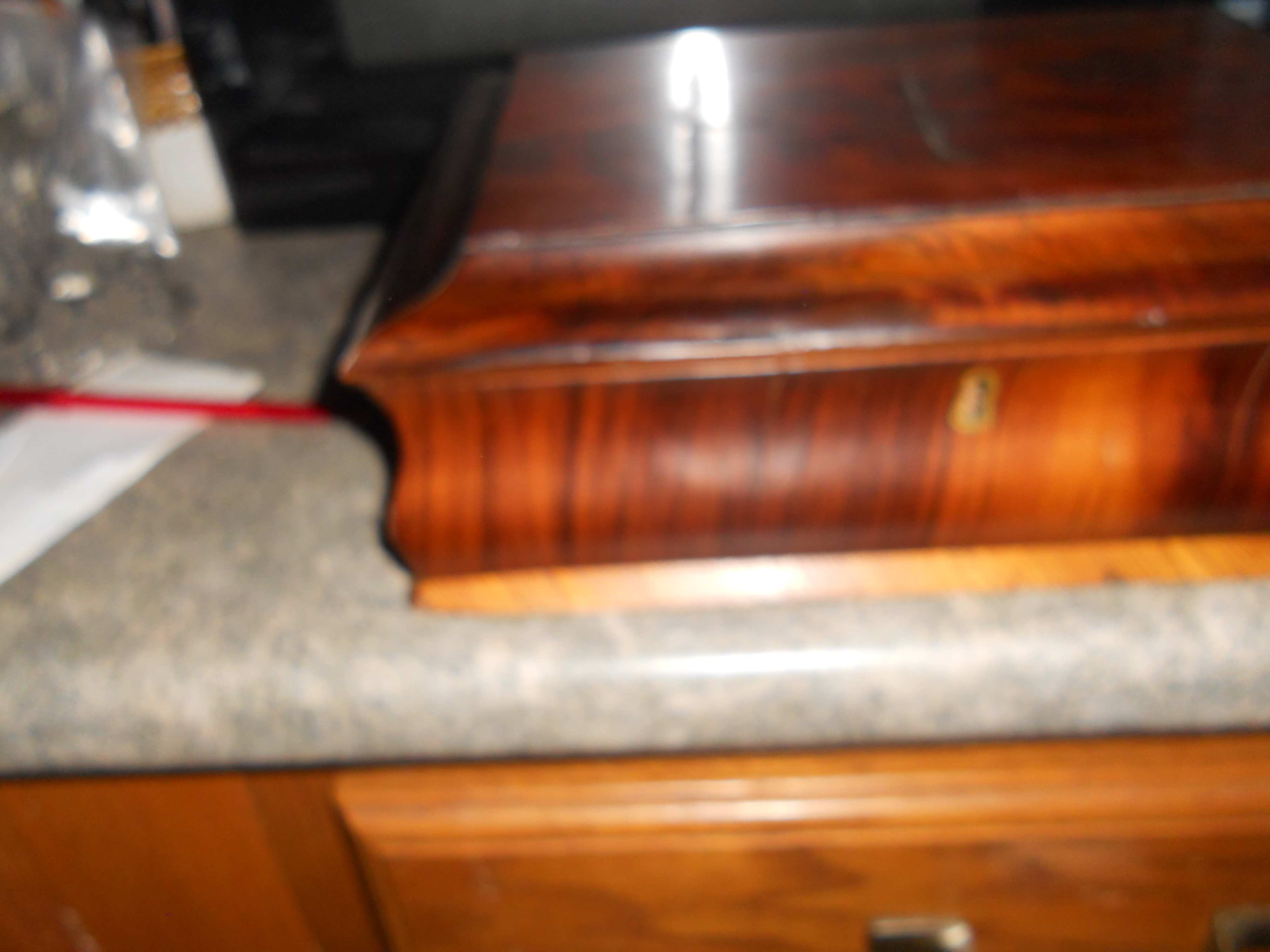 Early Veneer Wooden Box Felt lined