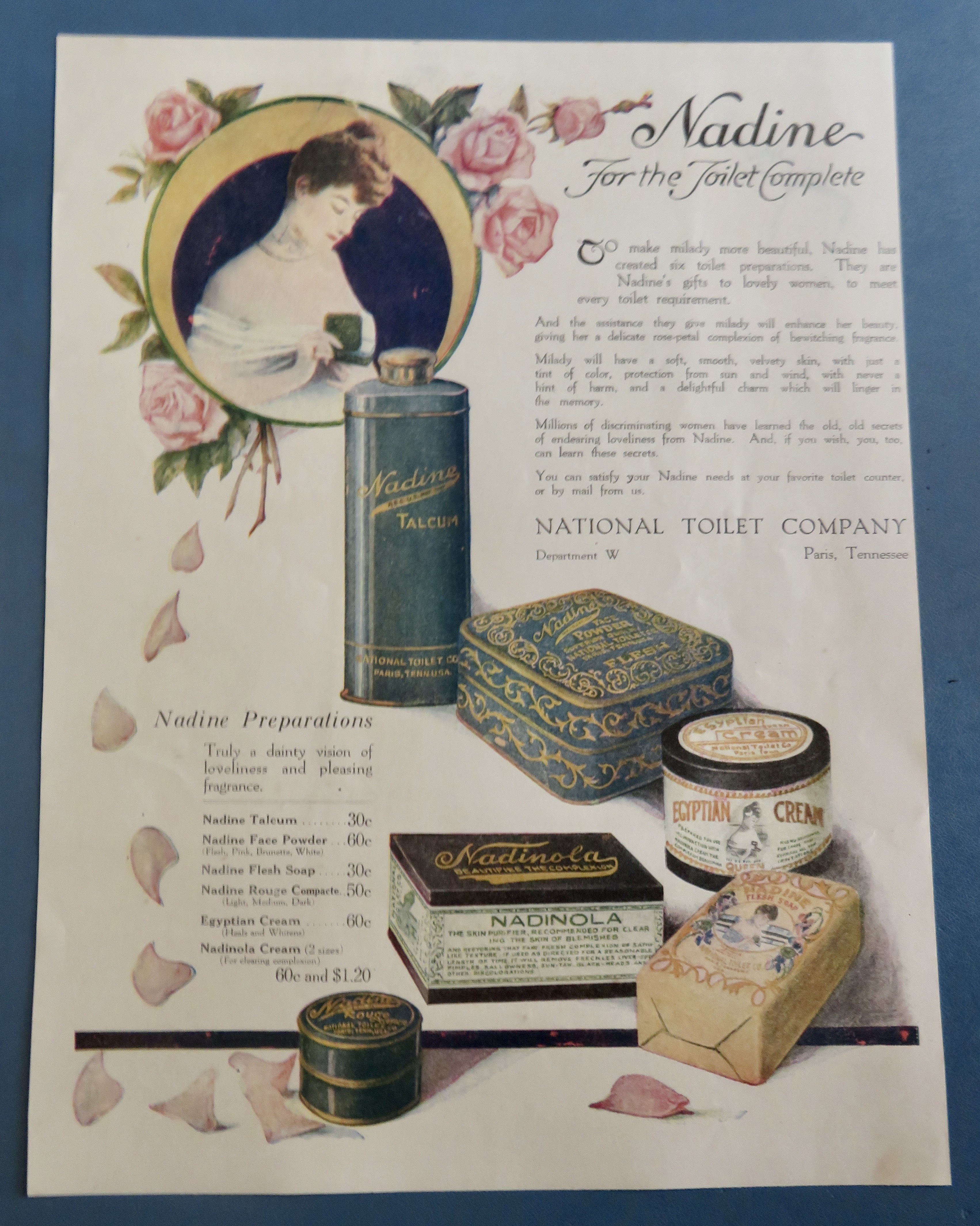 1910's Nadine Toiletries with Talcum, Cream & More