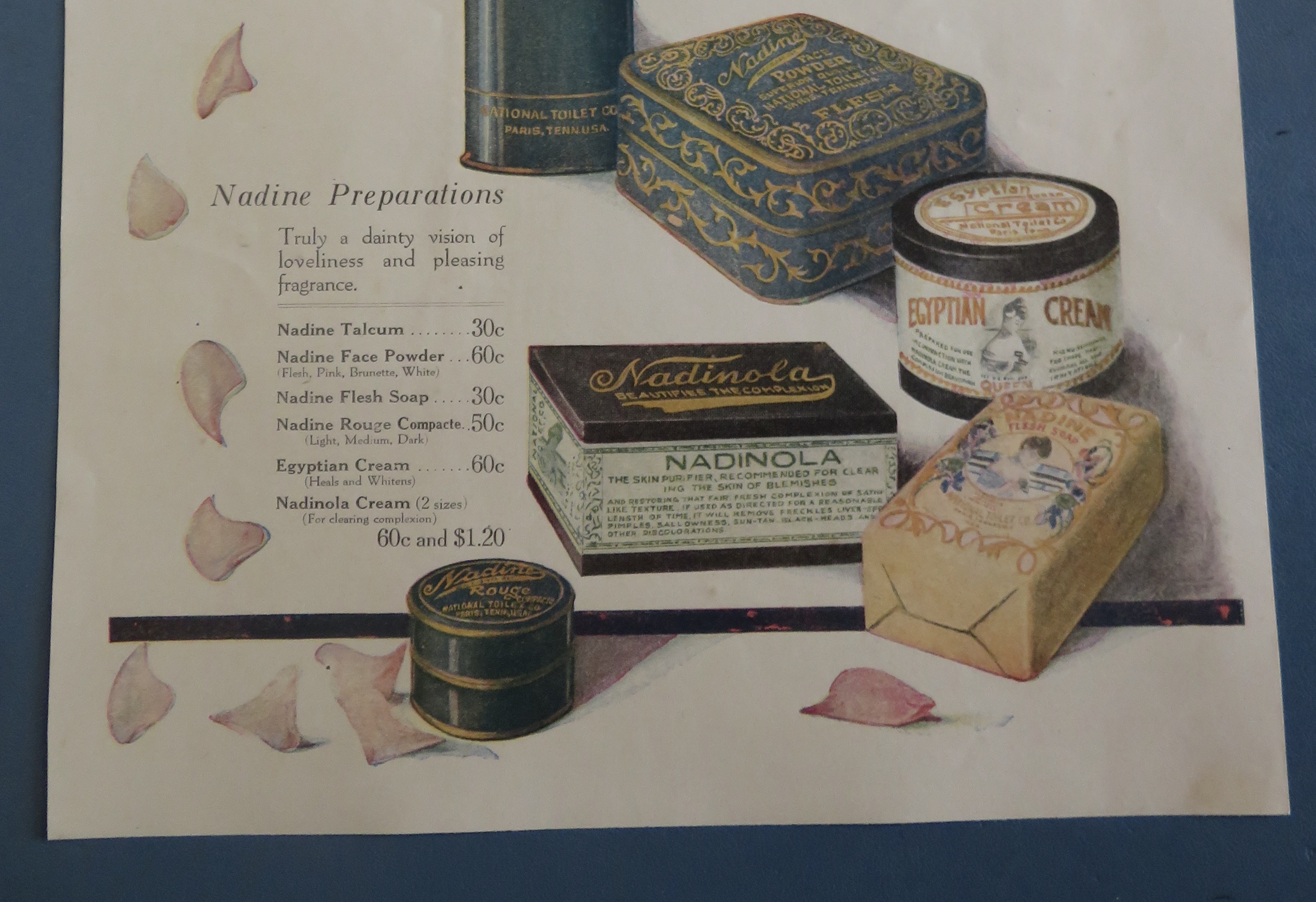 1910's Nadine Toiletries with Talcum, Cream & More