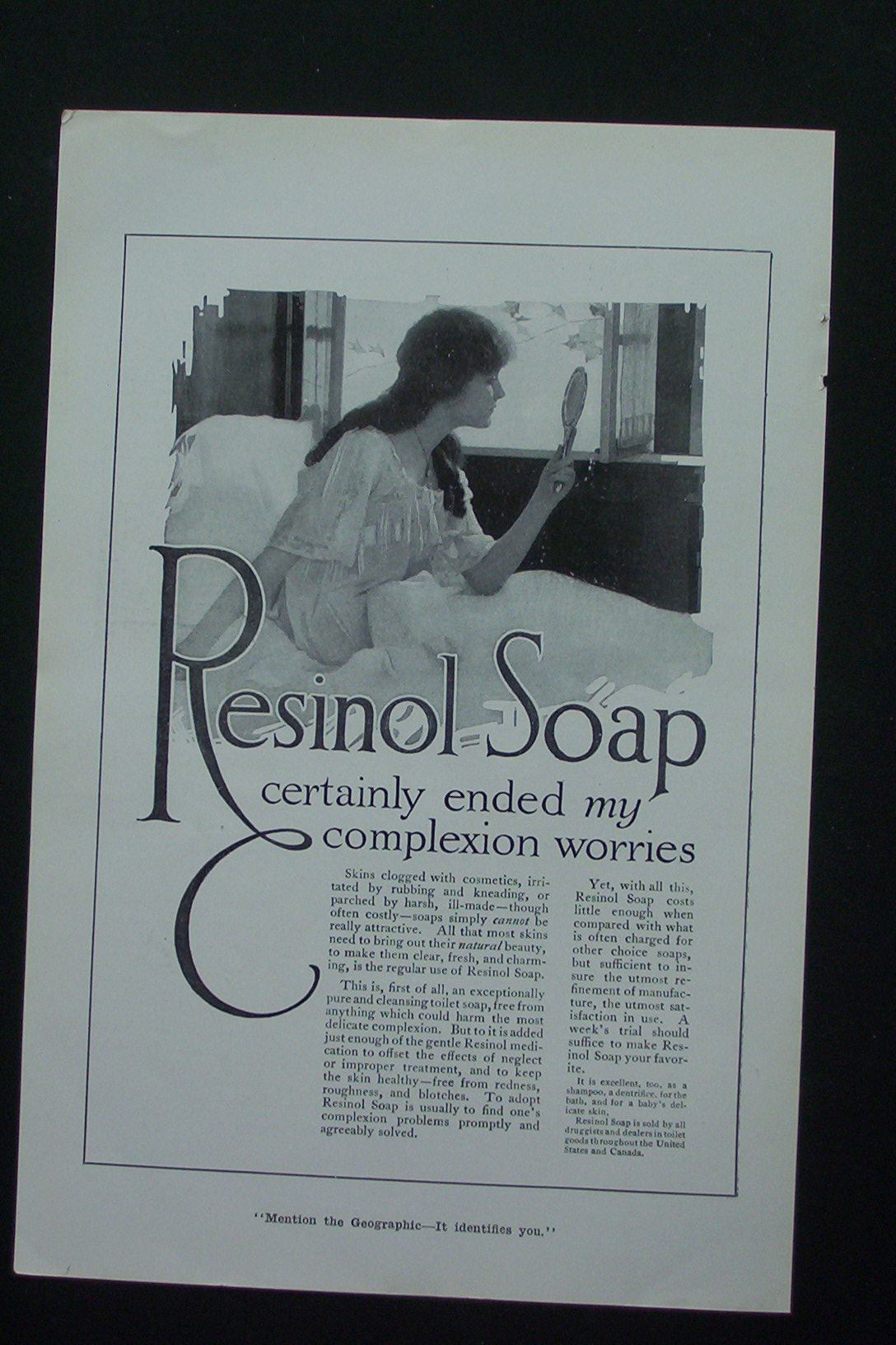 1917 Resinol Soap with Woman Looking in Mirror