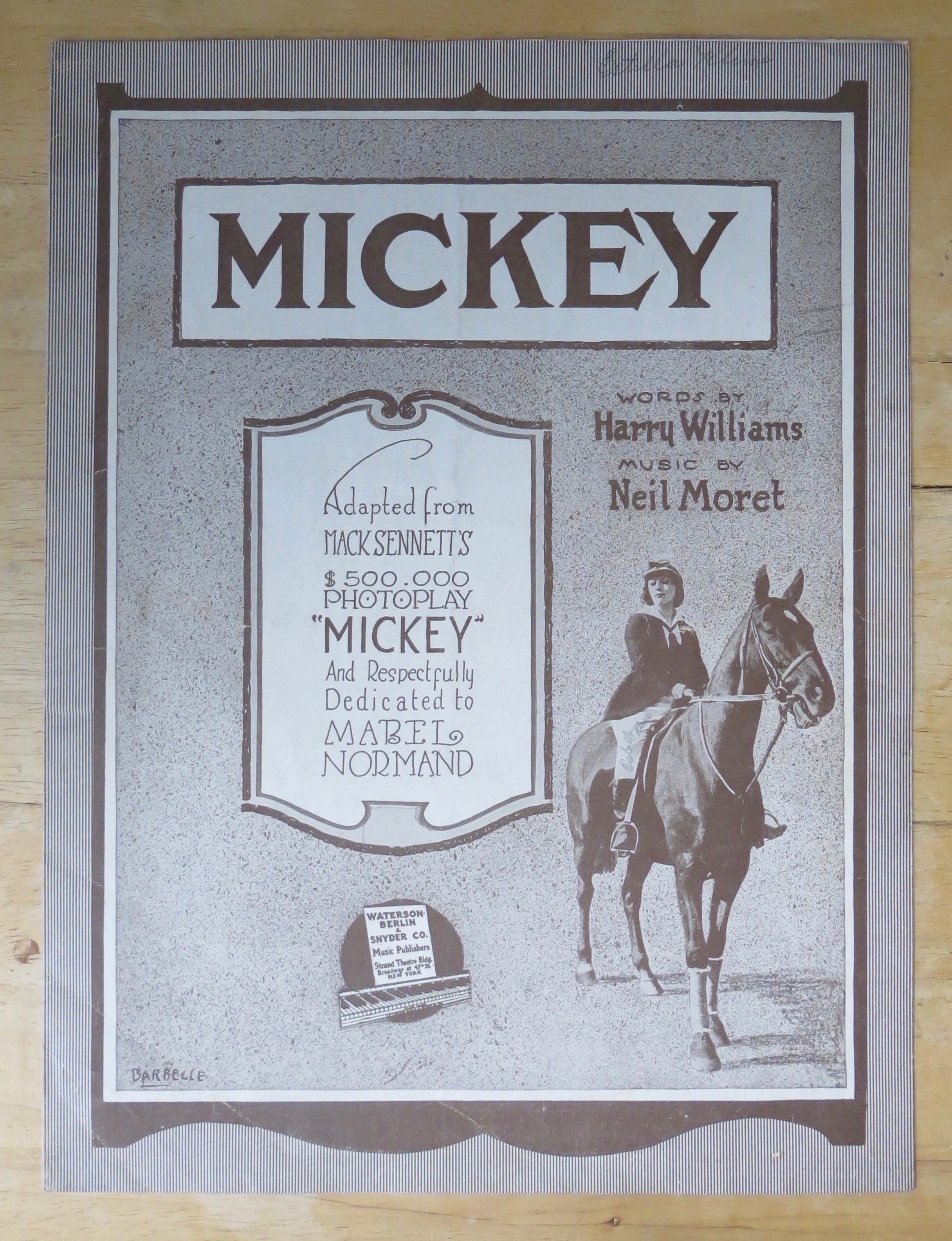 1918 Mickey Sheet Music By Harry Williams & Neil Moret
