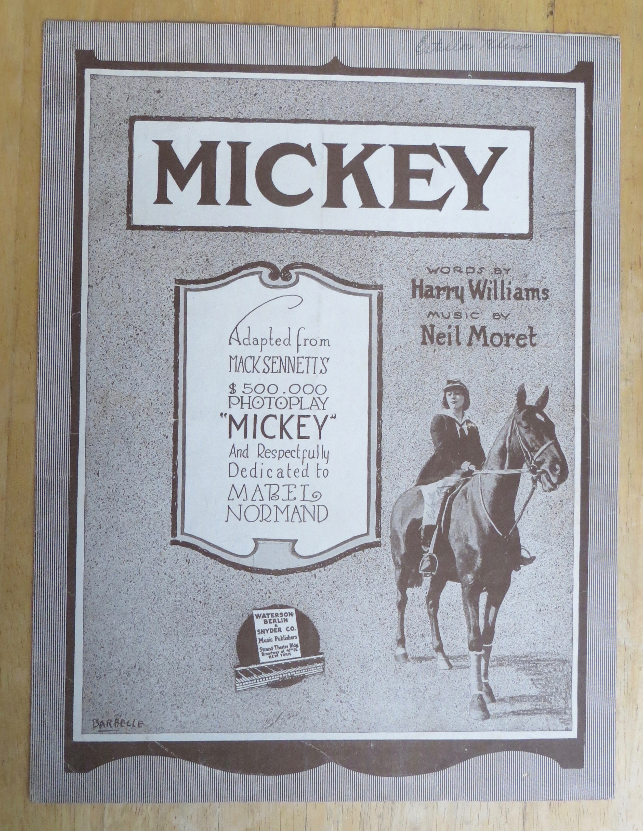 1918 Mickey Sheet Music By Harry Williams & Neil Moret