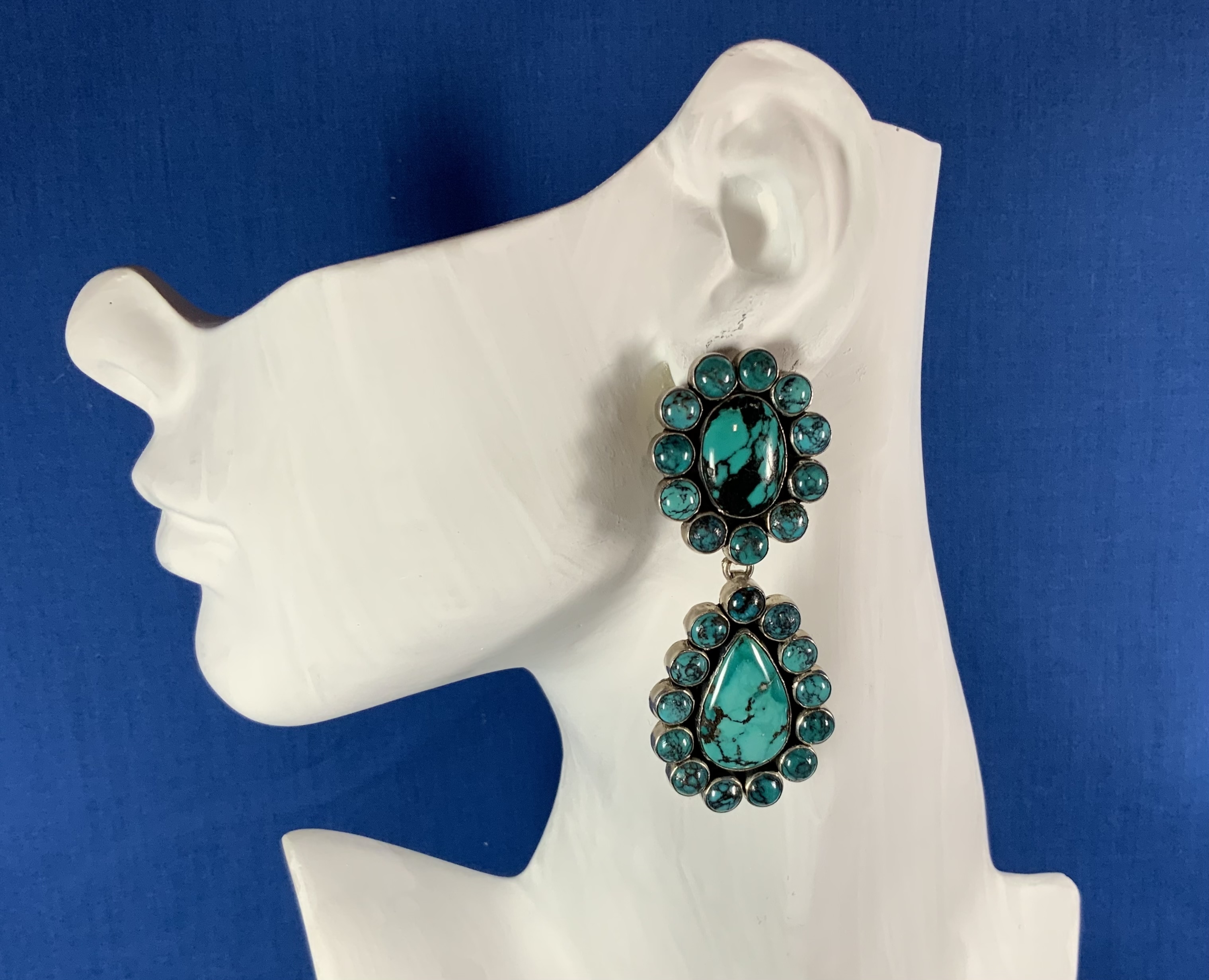 Federico Jimenez Sterling Silver Spiderweb Turquoise Ea