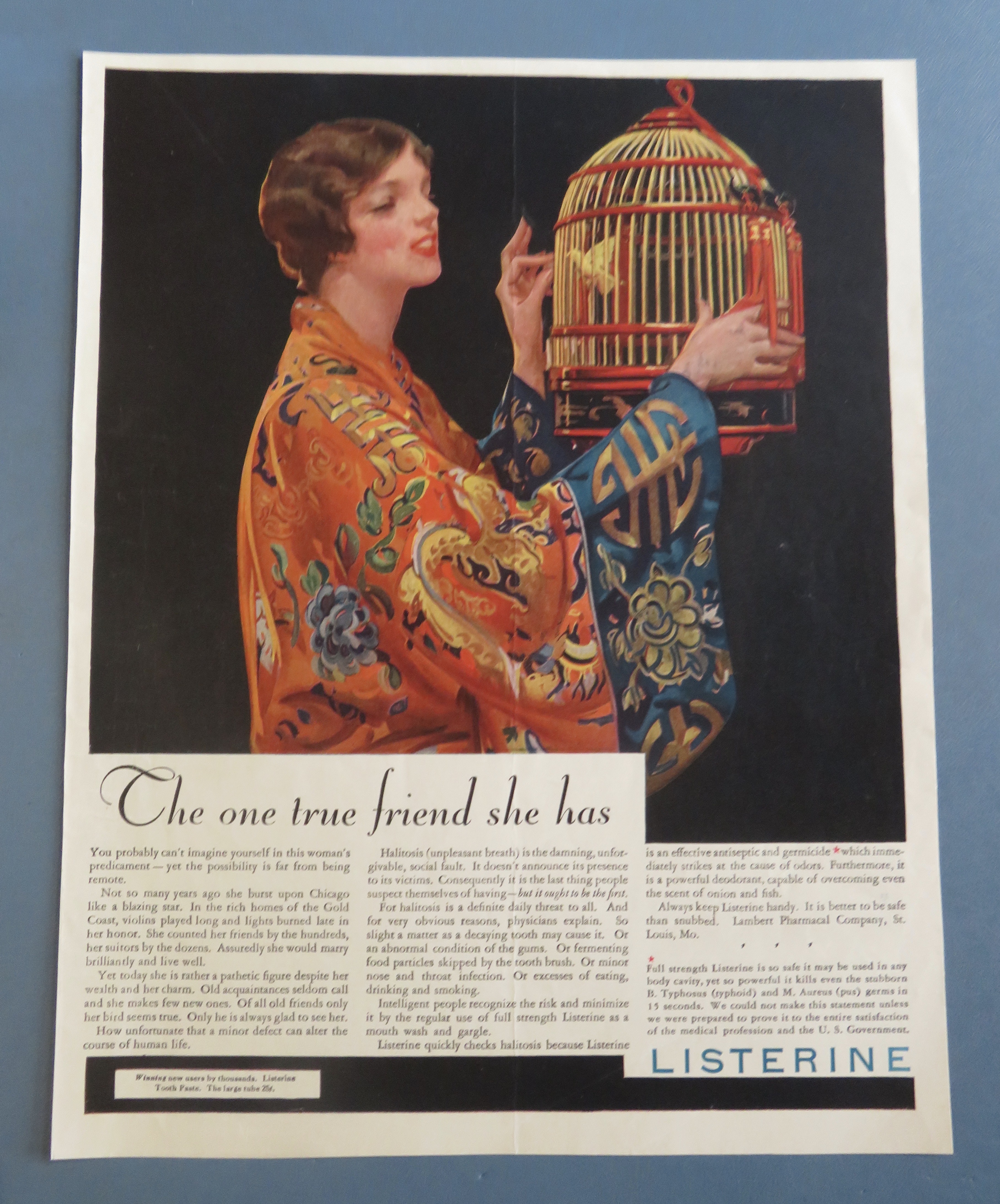 1920's Listerine with Woman Closing Her Bird's Cage