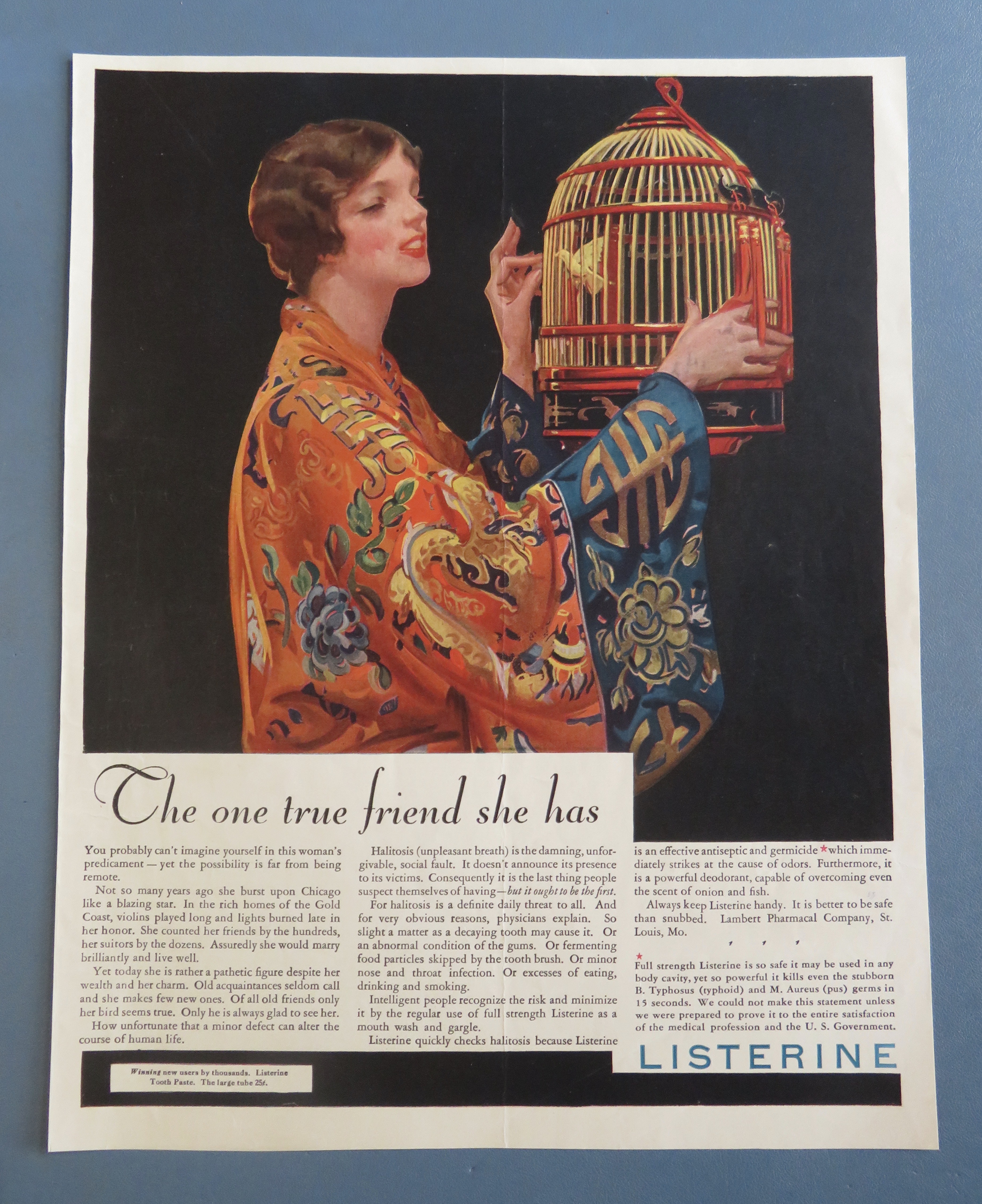 1920's Listerine with Woman Closing Her Bird's Cage