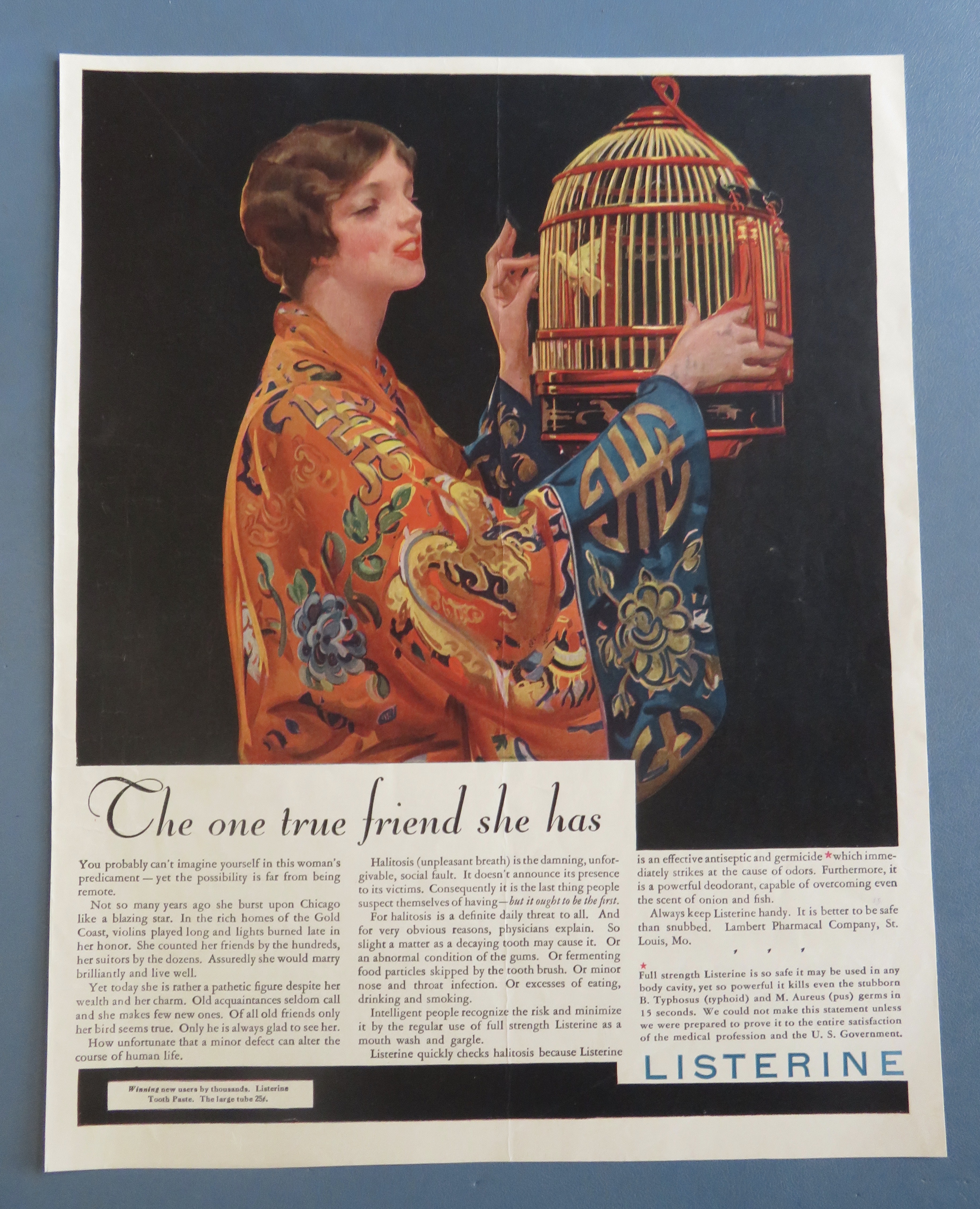 1920's Listerine with Woman Closing Her Bird's Cage