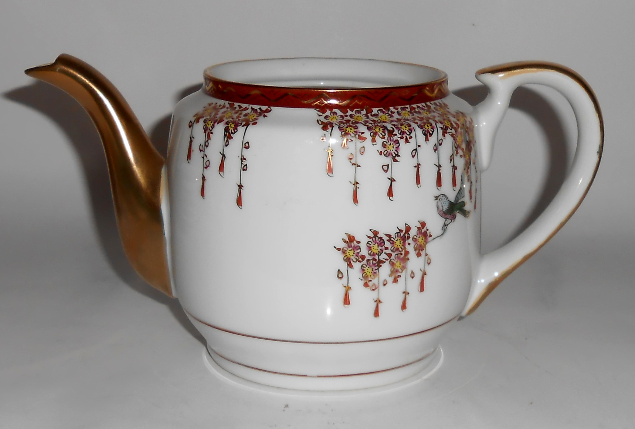 CPO Porcelain China Hand Decorated Floral & Gold W/Bird