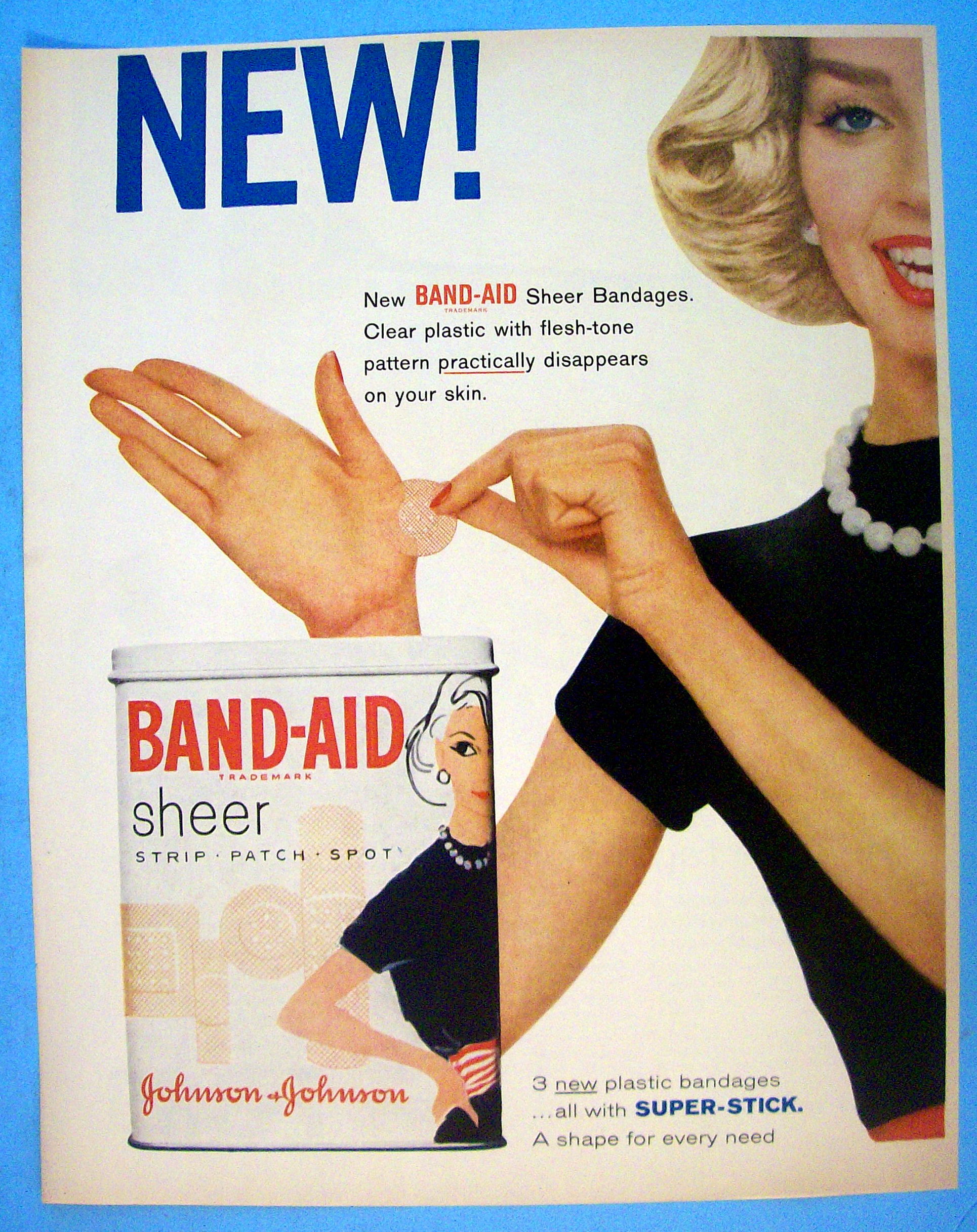 1958 Johnson & Johnson Band Aid Sheer Strips w/ Woman