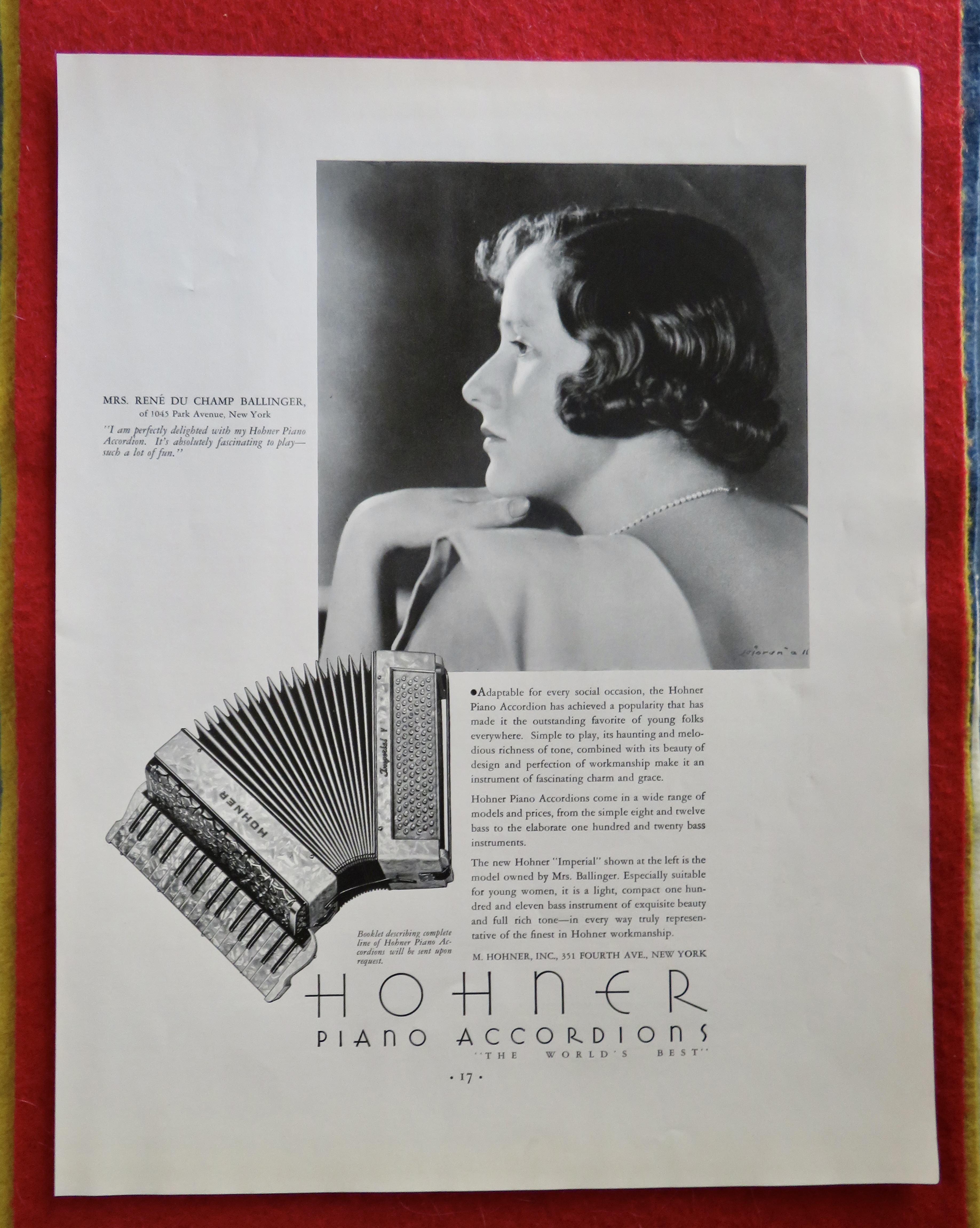 1934 Hohner Piano Accordions with Rene Ballinger