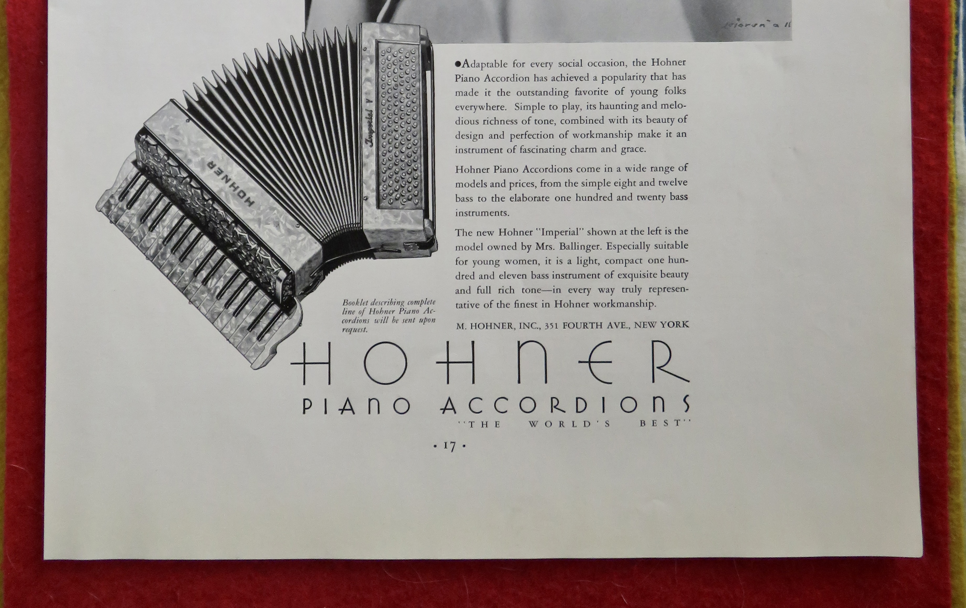 1934 Hohner Piano Accordions with Rene Ballinger