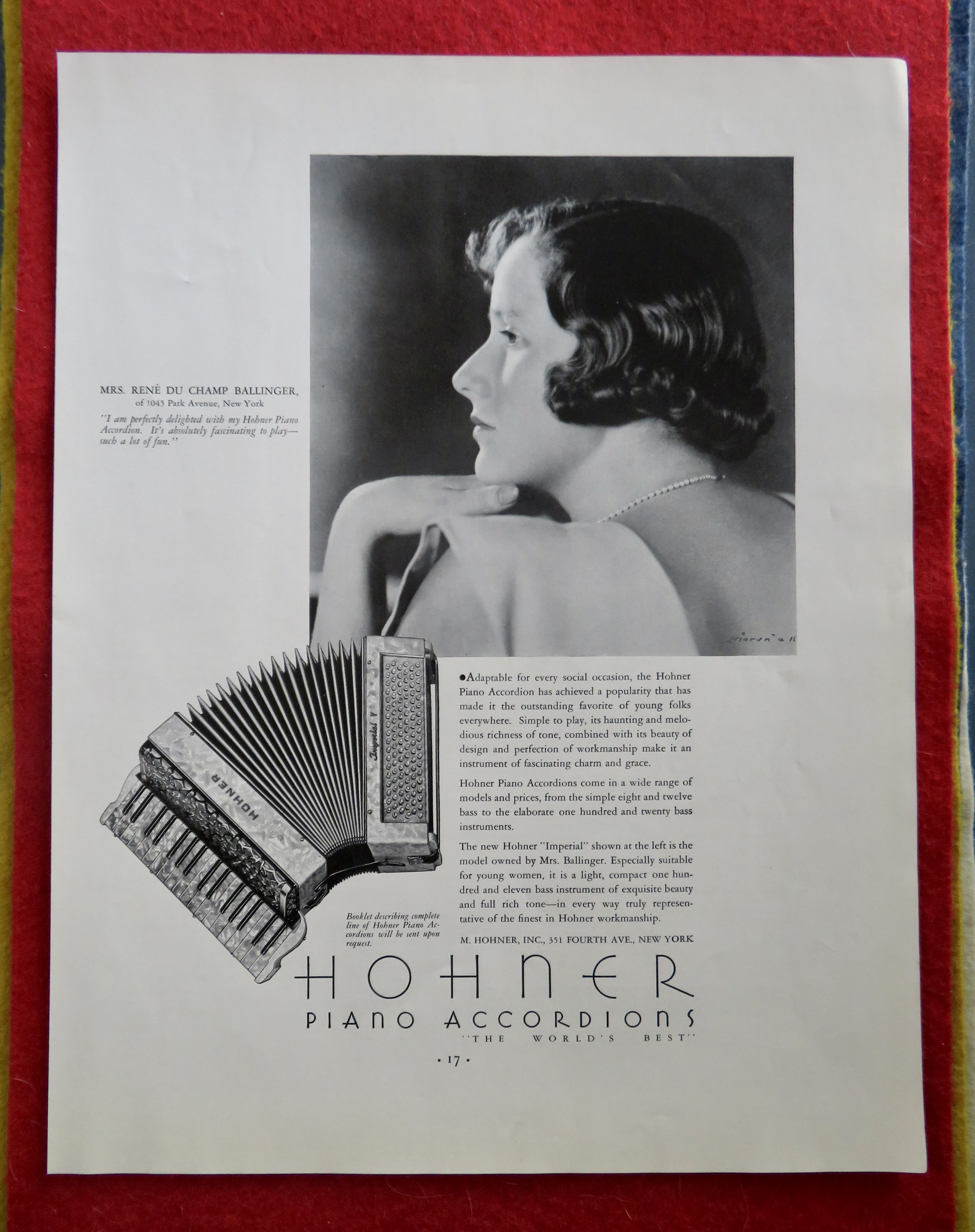1934 Hohner Piano Accordions with Rene Ballinger