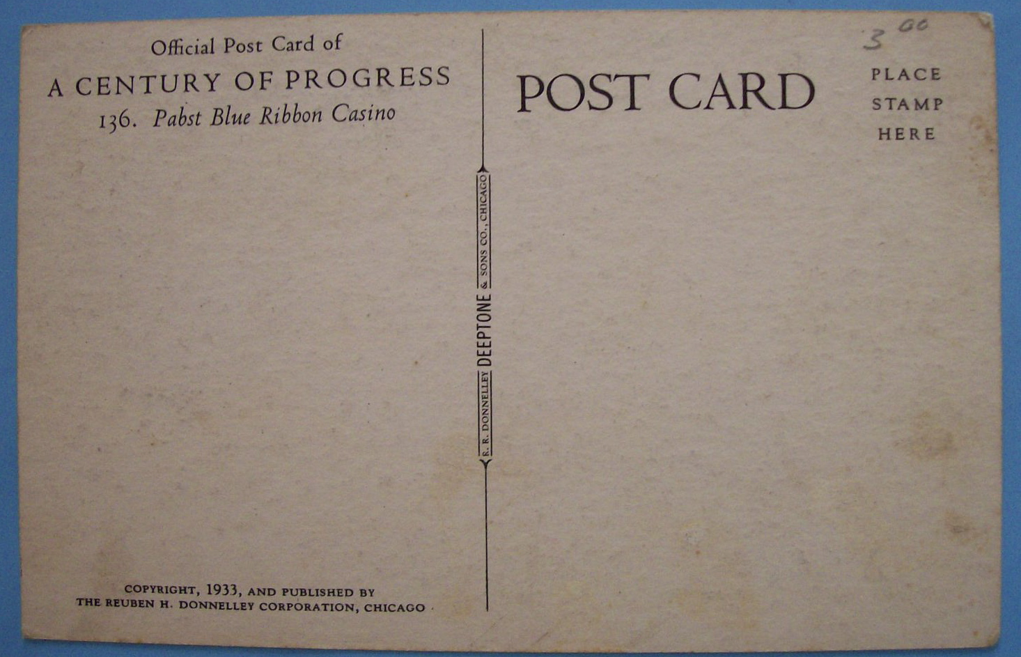 1933 Century Of Progress Pabst Blue Ribbon Postcard