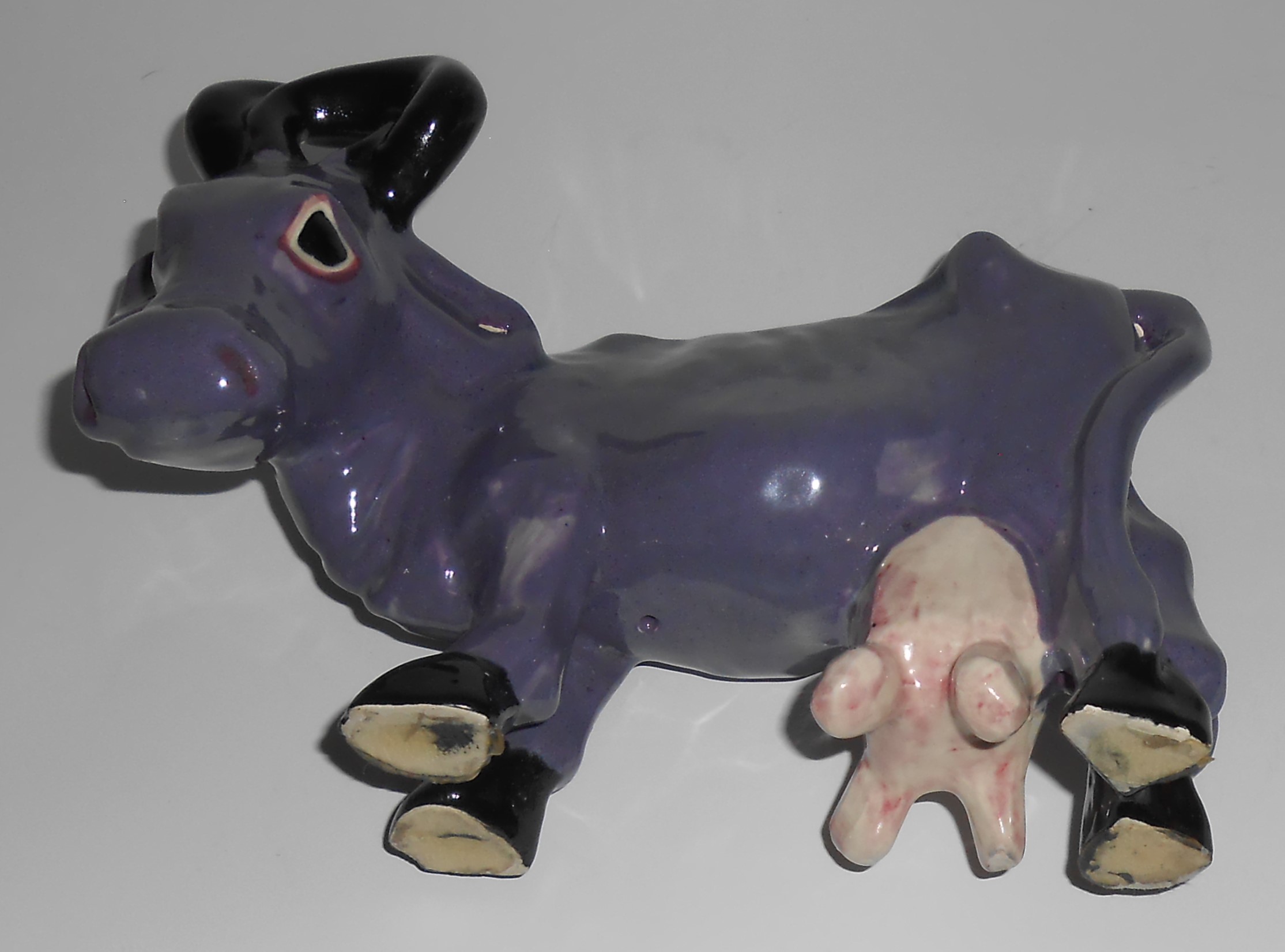 Brayton Laguna Pottery Purple Cow Figurine Planter