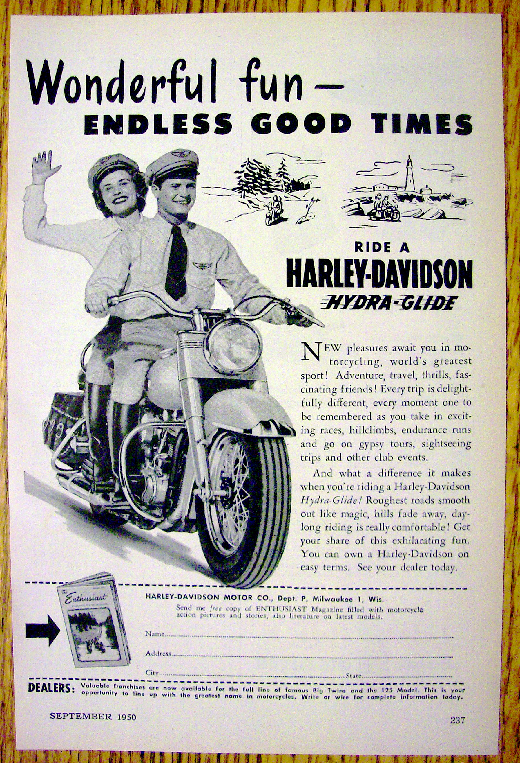 1950 Harley Davidson Hydra Glide with Man & Woman