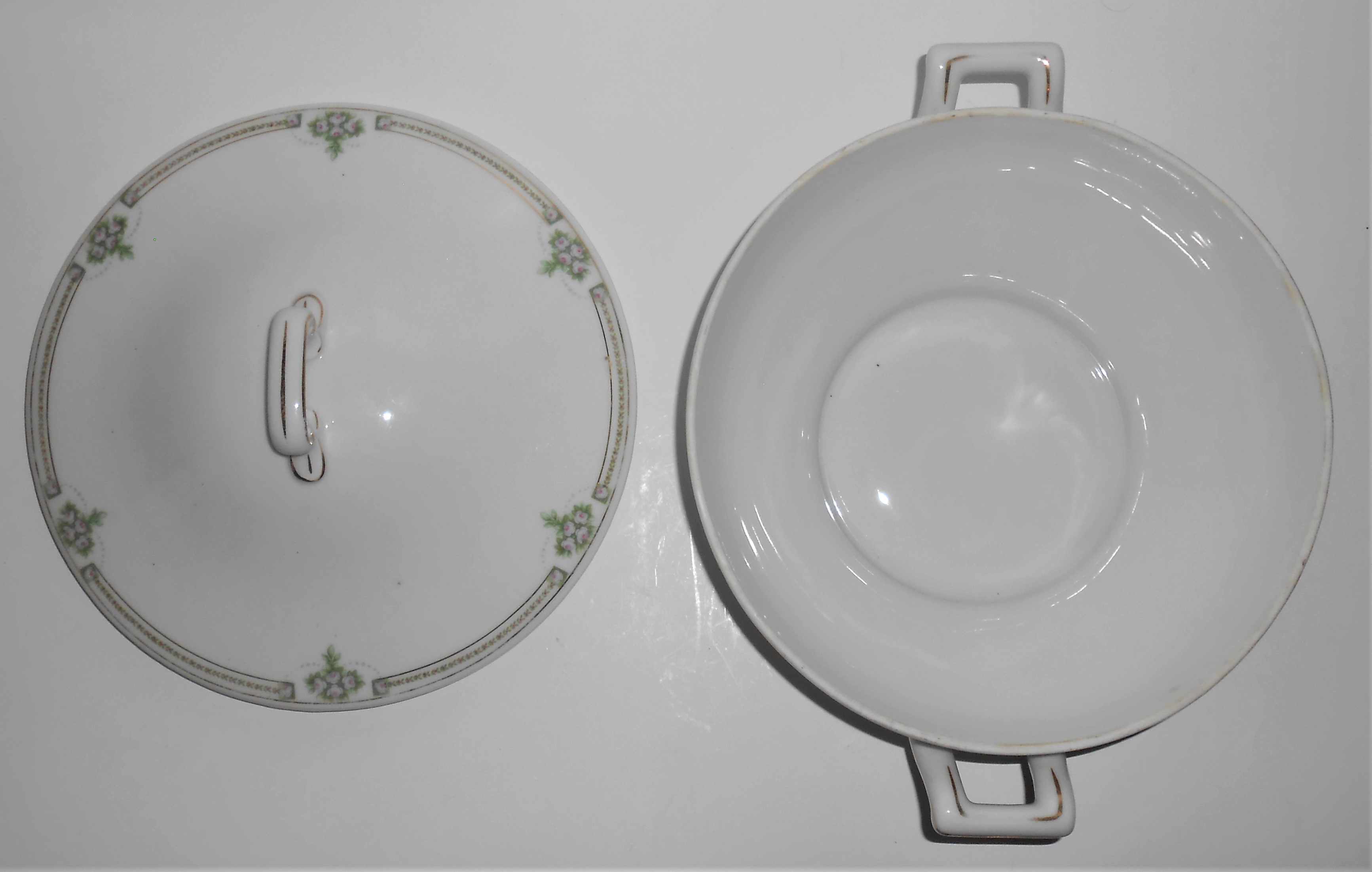 Weimar Porcelain China Green Laurel & Swags w/Pink Rose