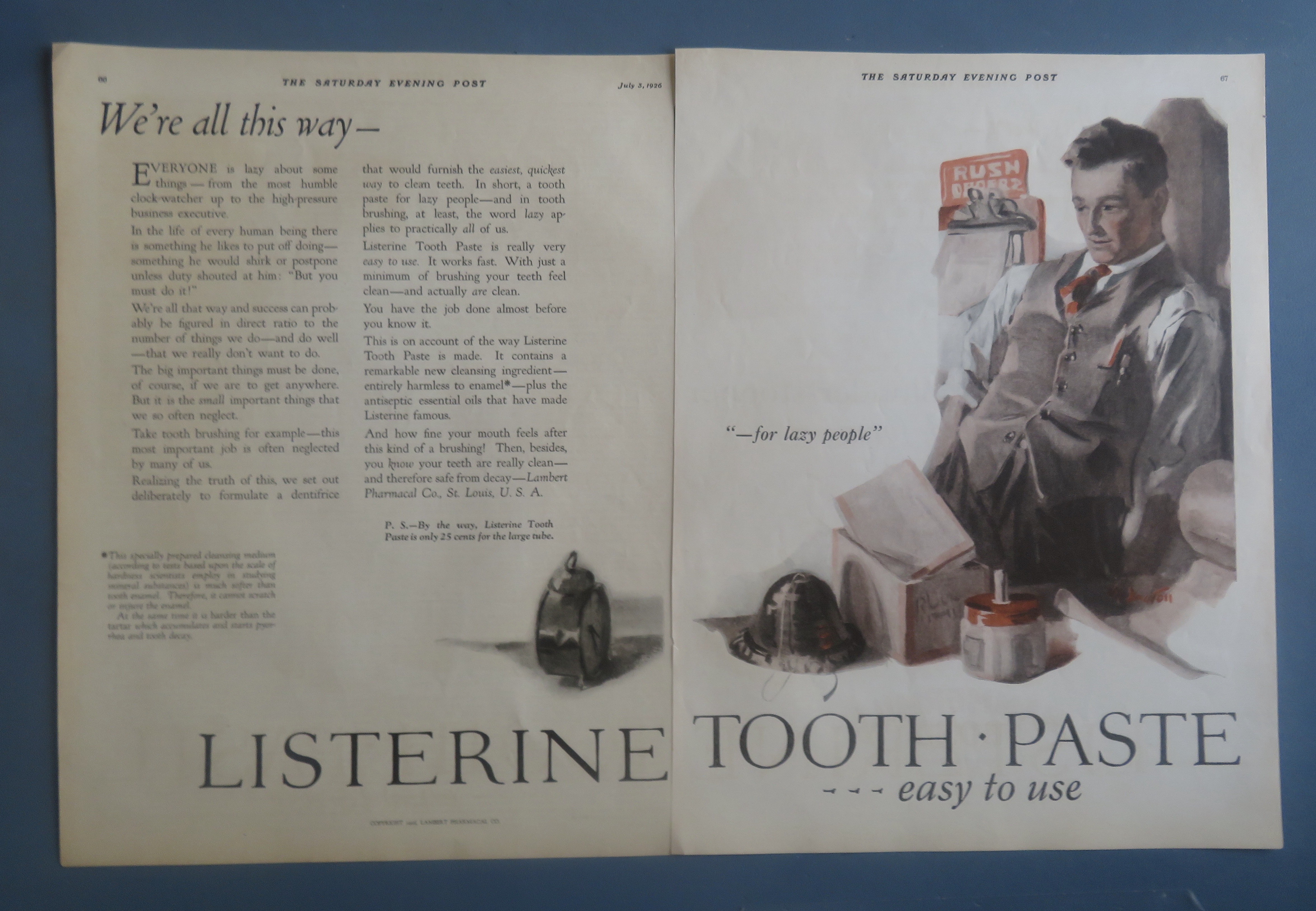 1926 Listerine Toothpaste with Man Working