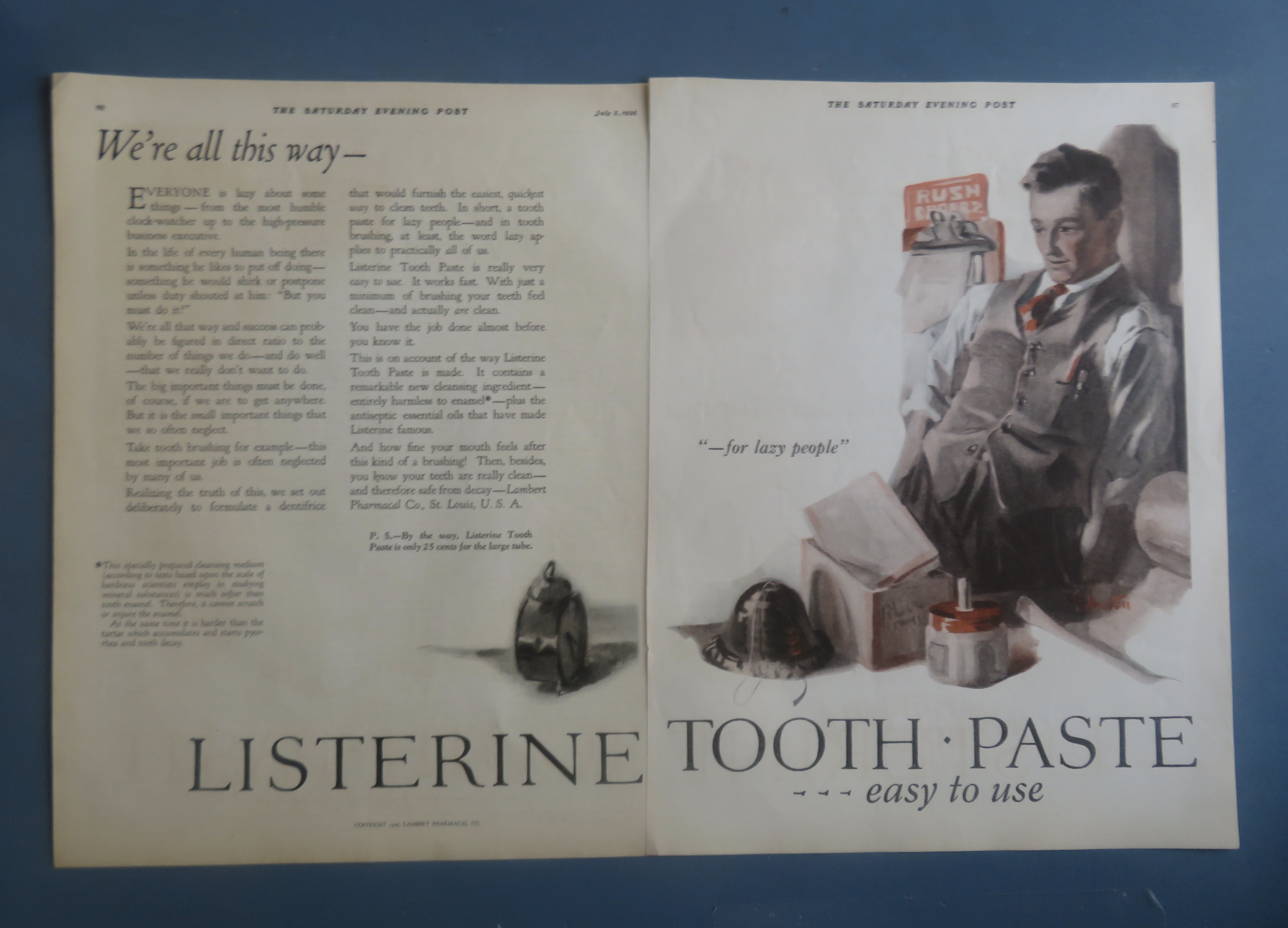 1926 Listerine Toothpaste with Man Working