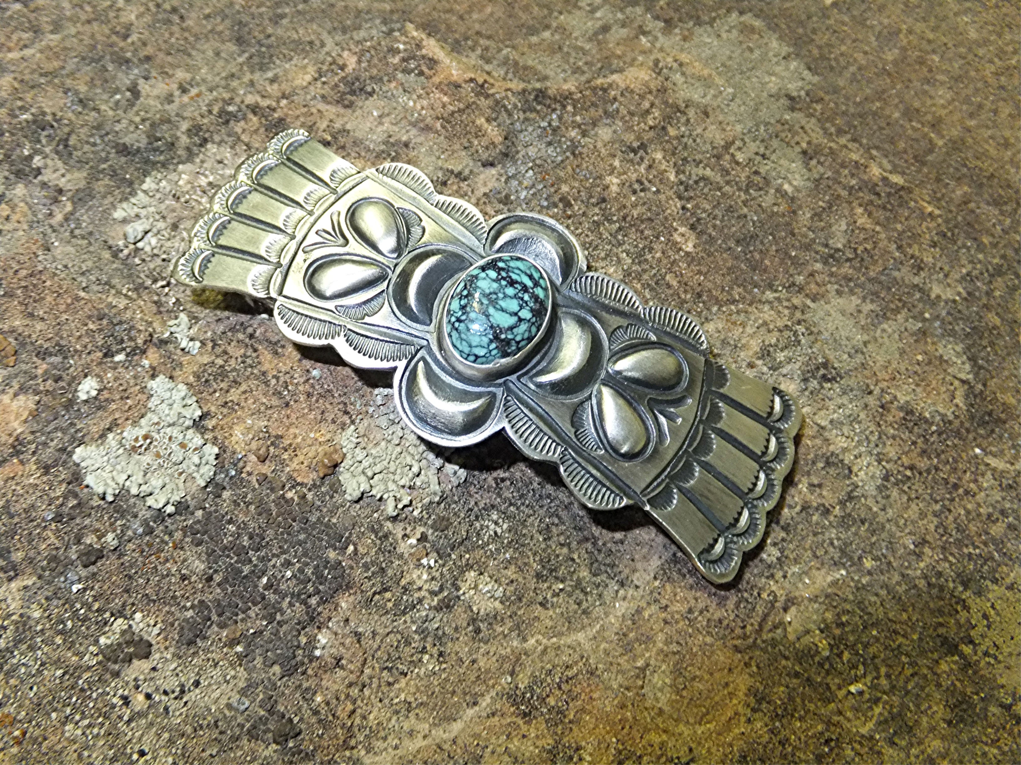 Navajo Sterling Silver Barrette Turquoise Mary Chavez