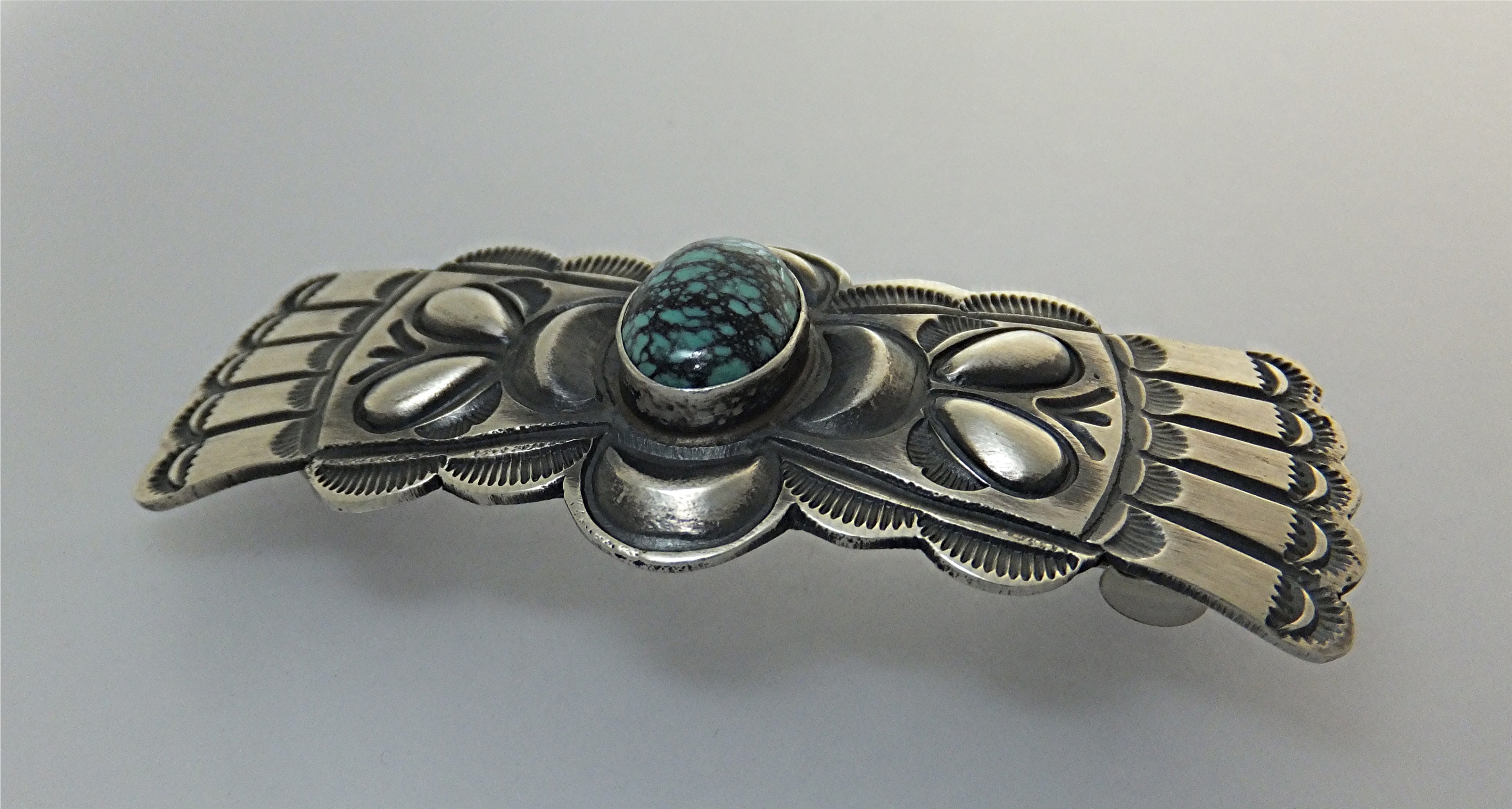 Navajo Sterling Silver Barrette Turquoise Mary Chavez