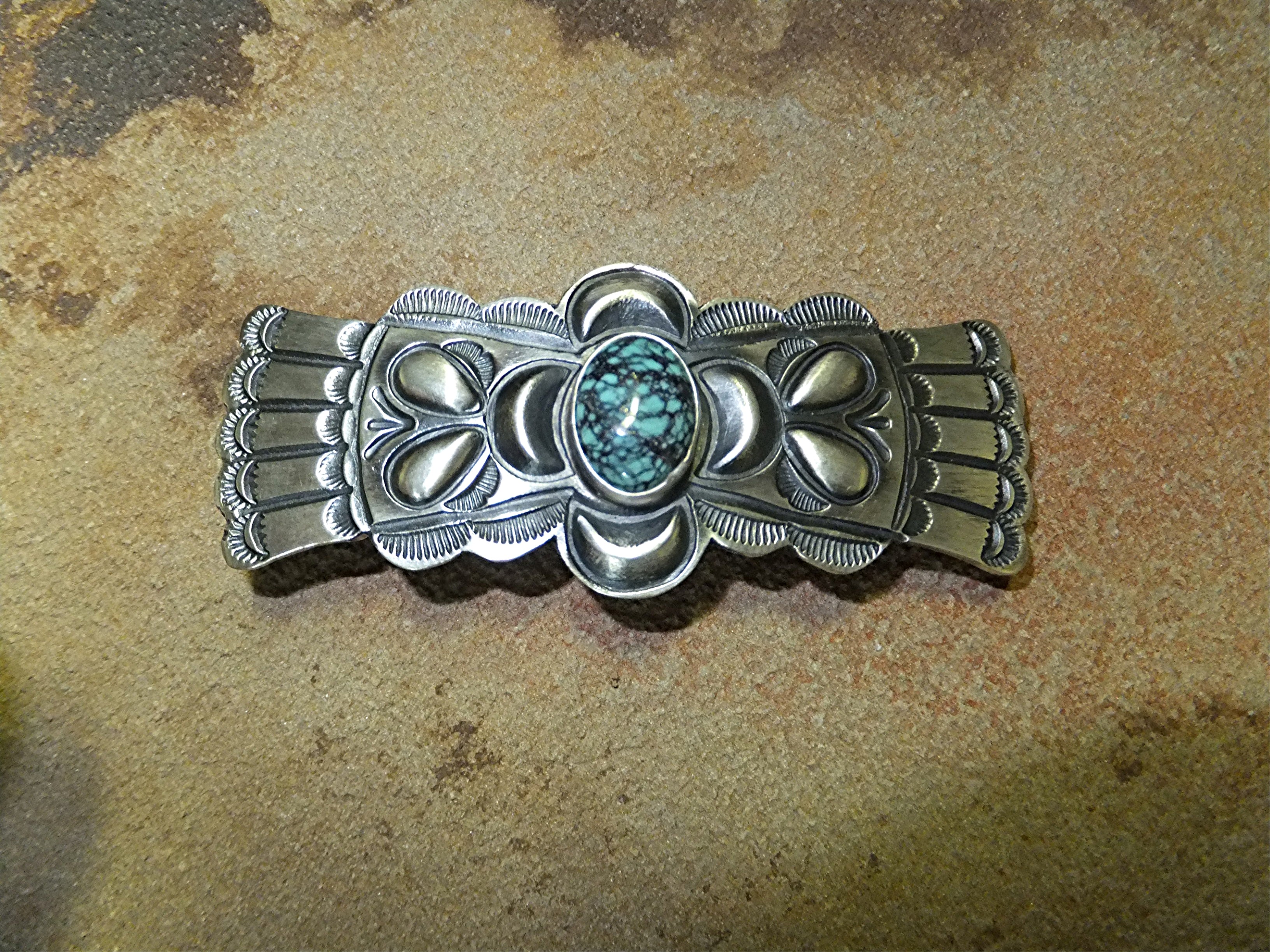 Navajo Sterling Silver Barrette Turquoise Mary Chavez
