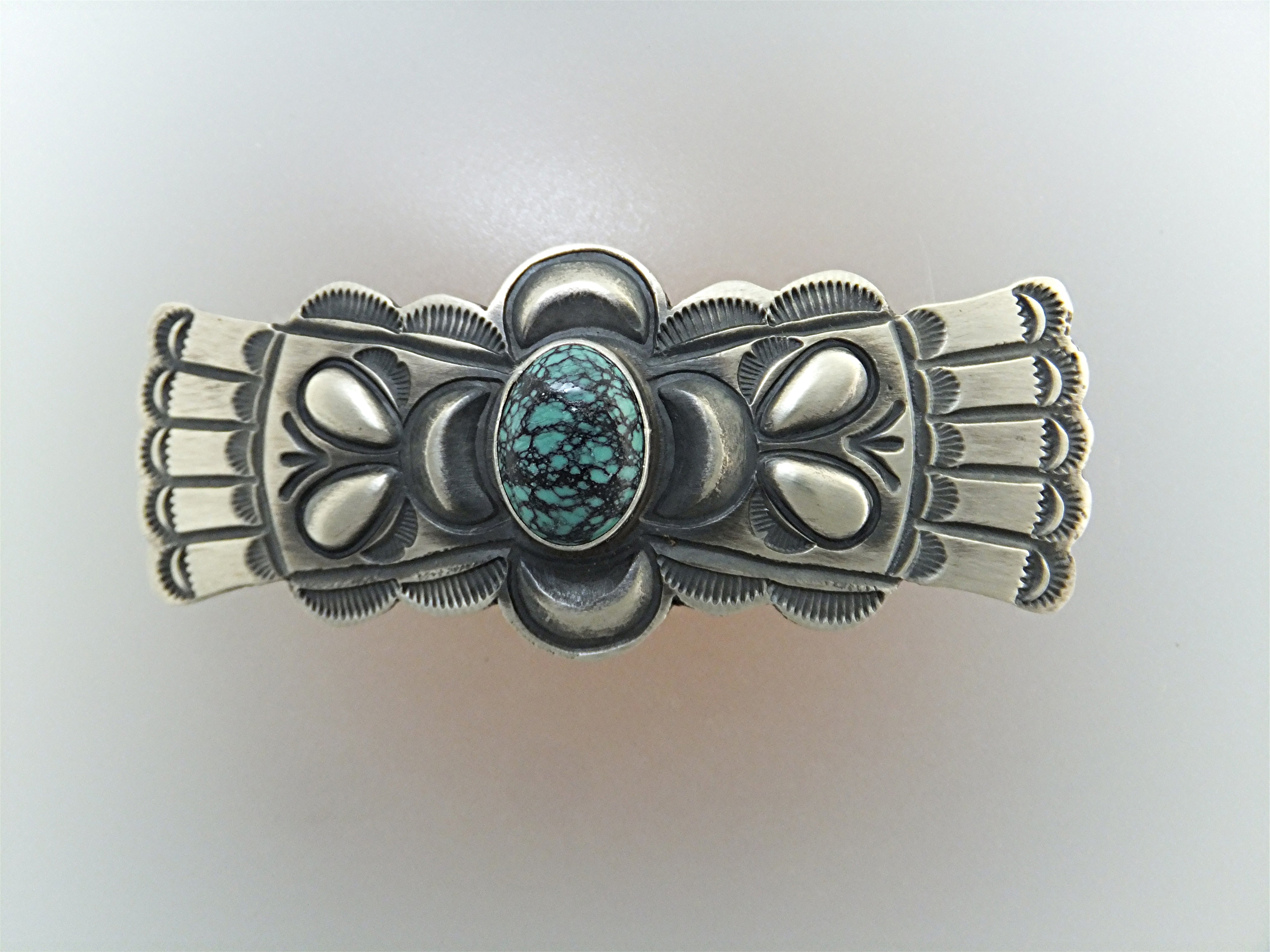 Navajo Sterling Silver Barrette Turquoise Mary Chavez