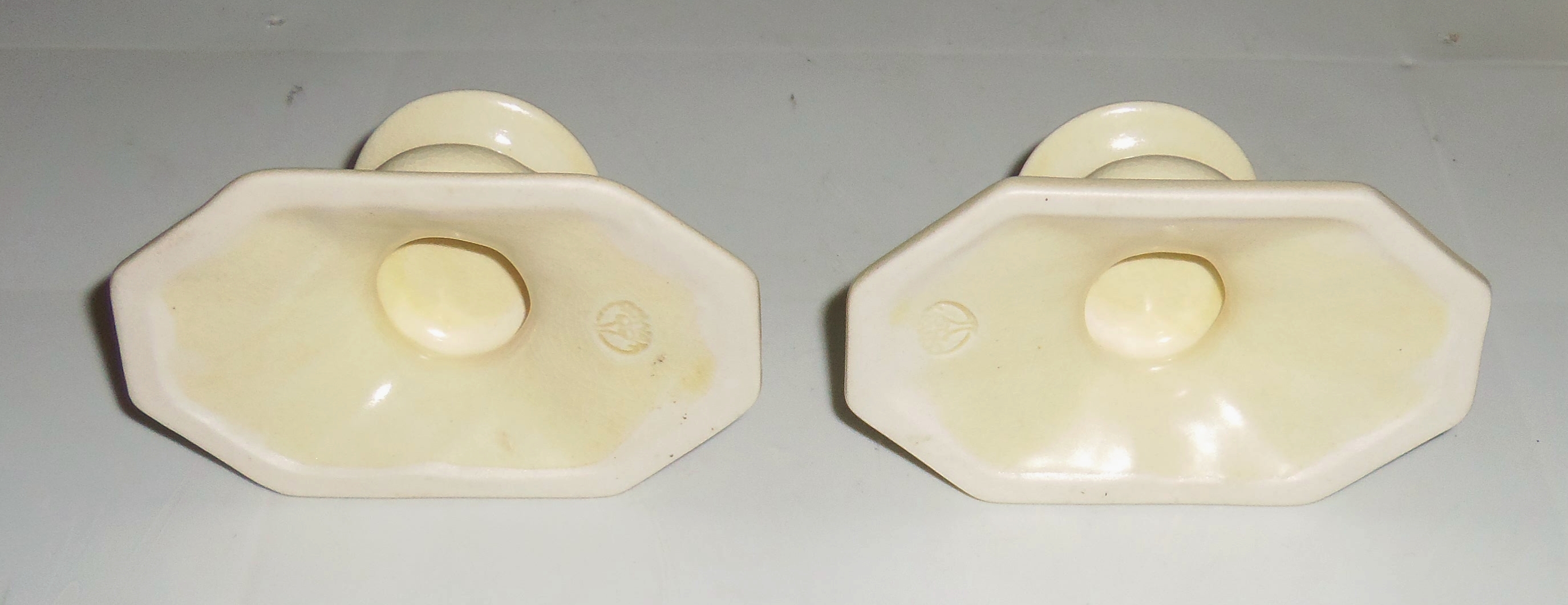 Cowan Pottery Ivory Pair Candlestick Holders