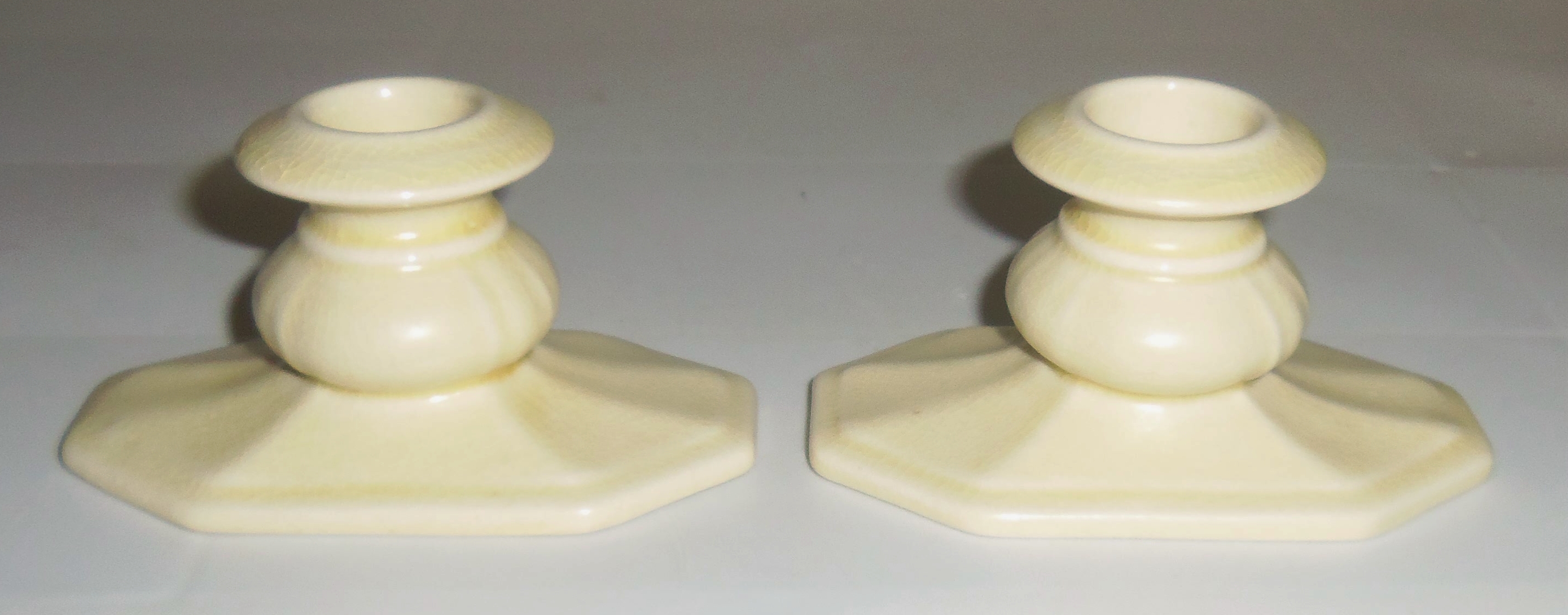 Cowan Pottery Ivory Pair Candlestick Holders