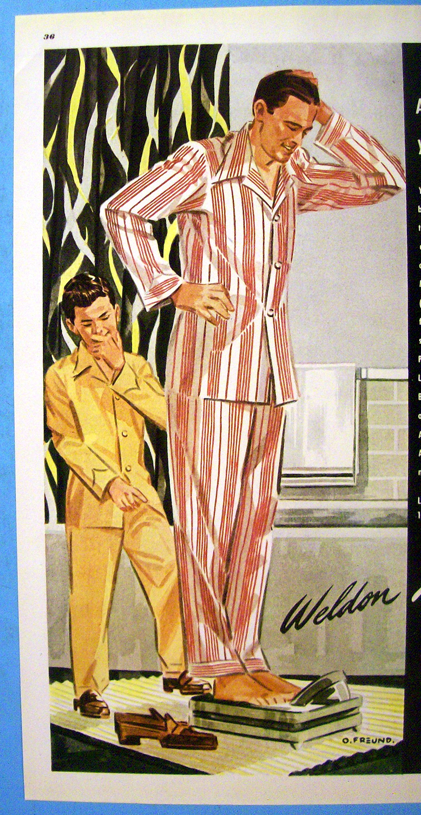 1946 Weldon Pajamas with Man On Scale & Boy Laughing