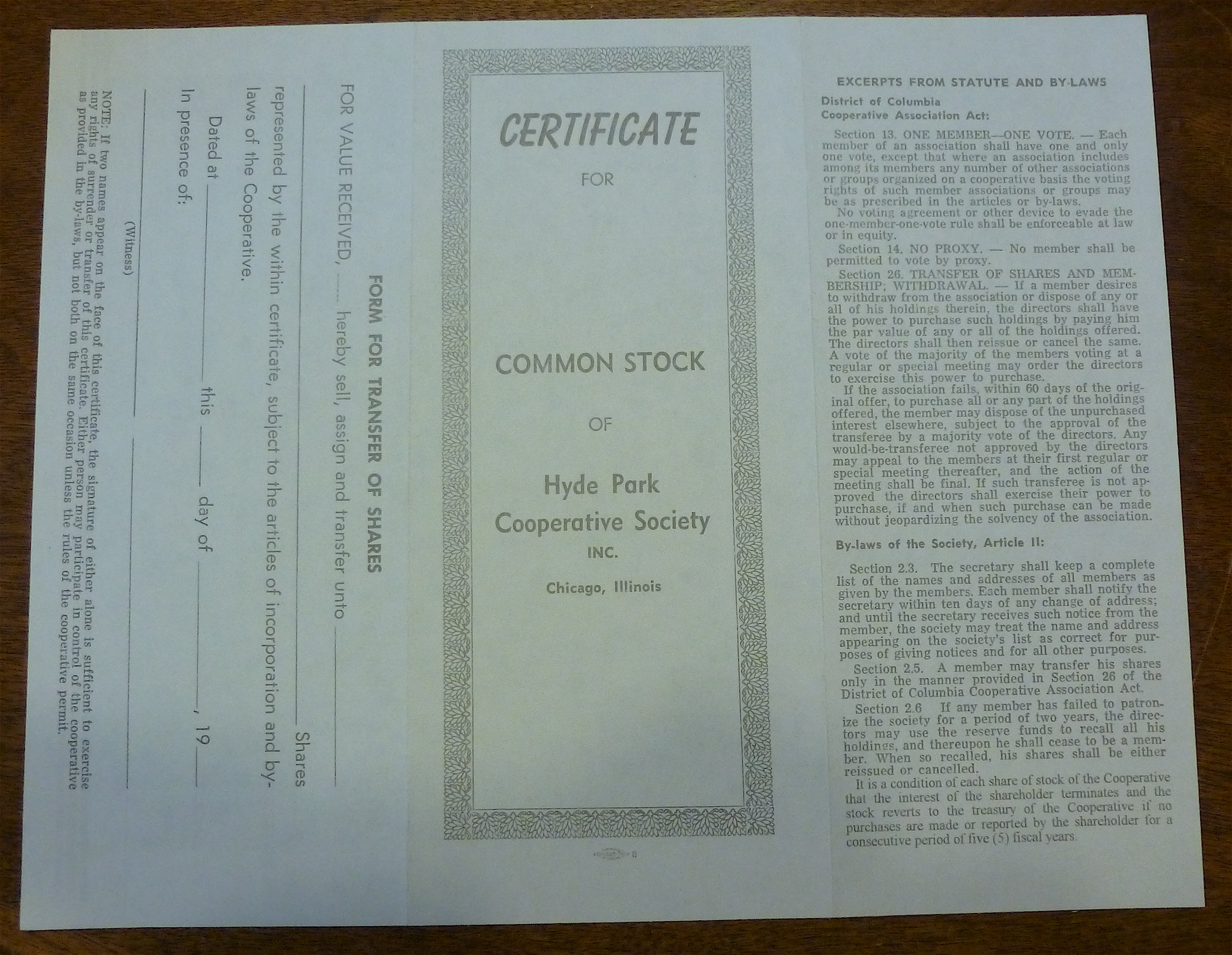 1900 Hyde Park Cooperative Society Stock Certificate