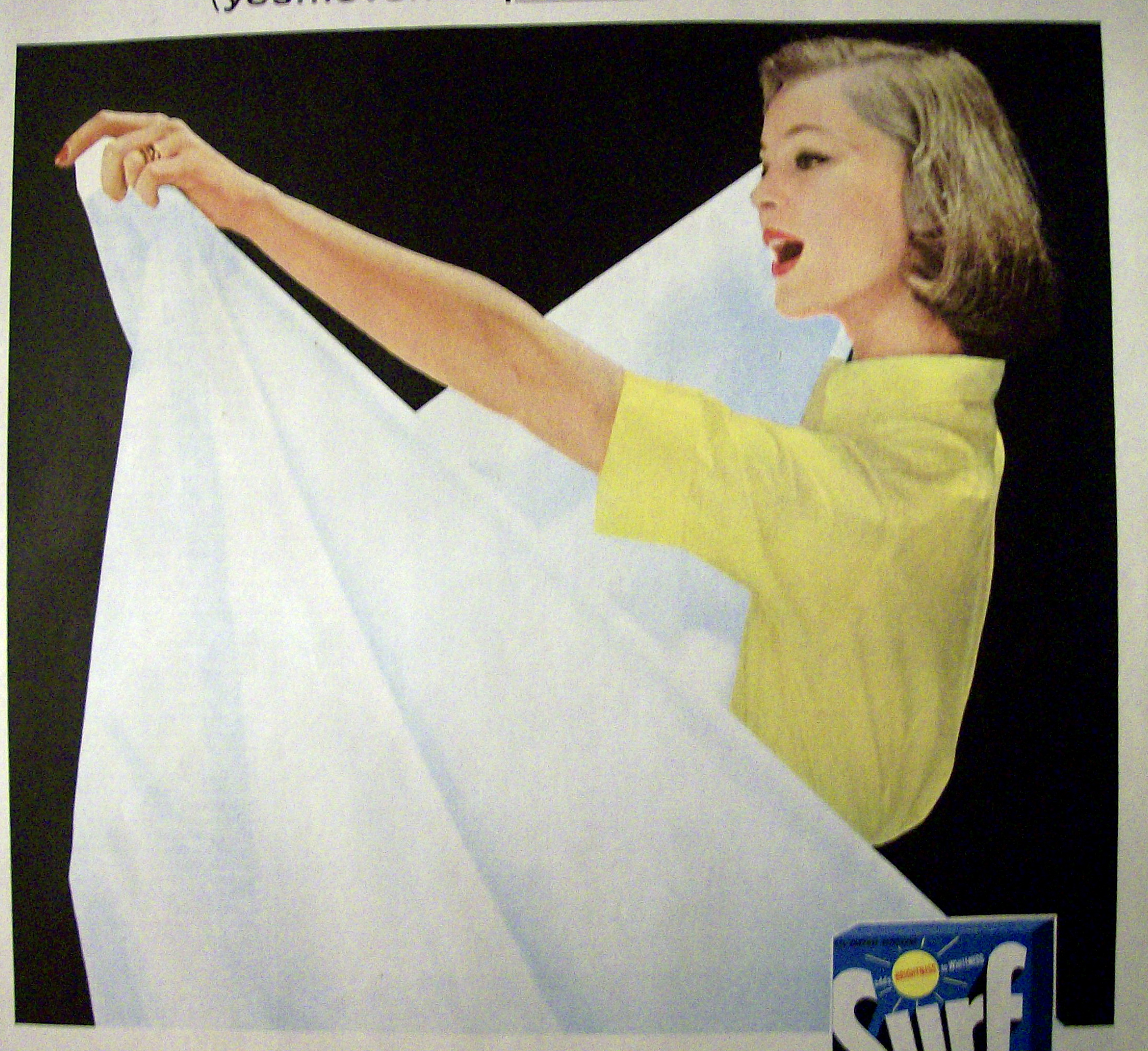 1957 Surf Detergent w/Woman Looking at White Bed Sheet