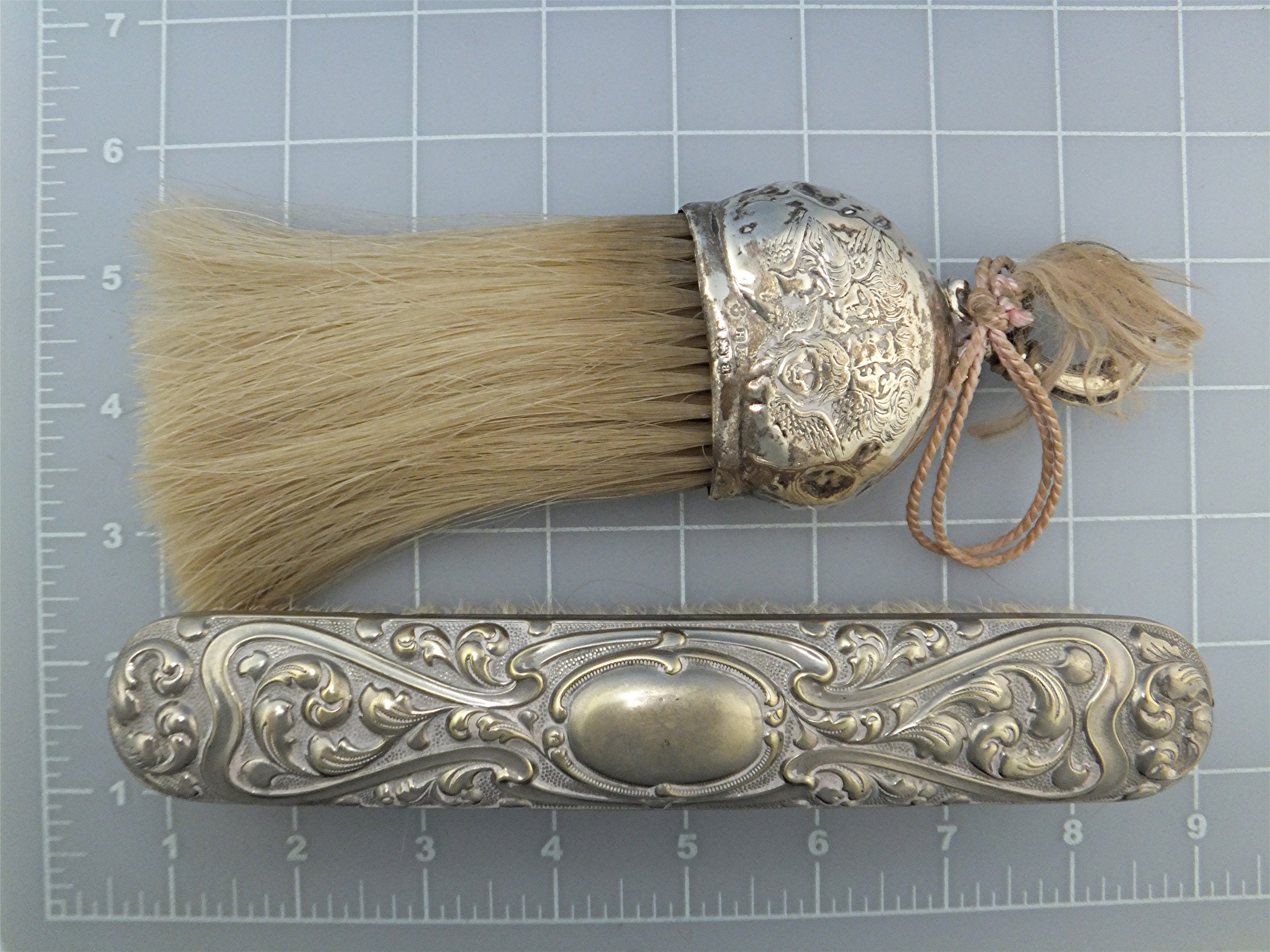 Sterling Silver Victorian clothes brush and crumb brush