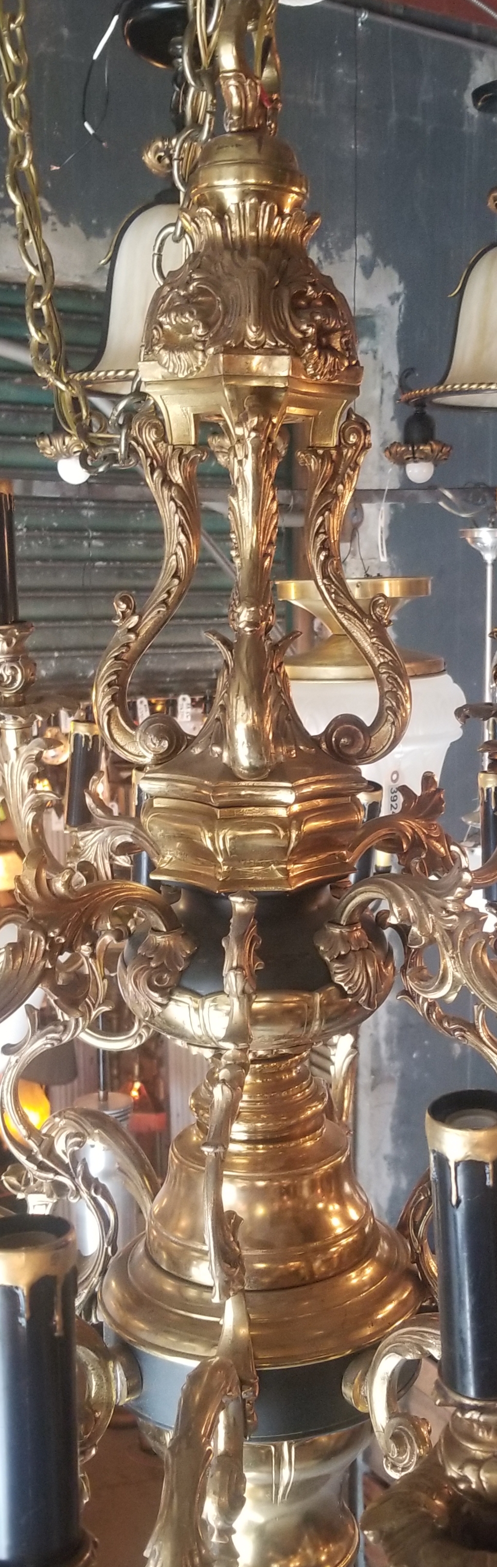 Monumental antique multi arm light fixture;