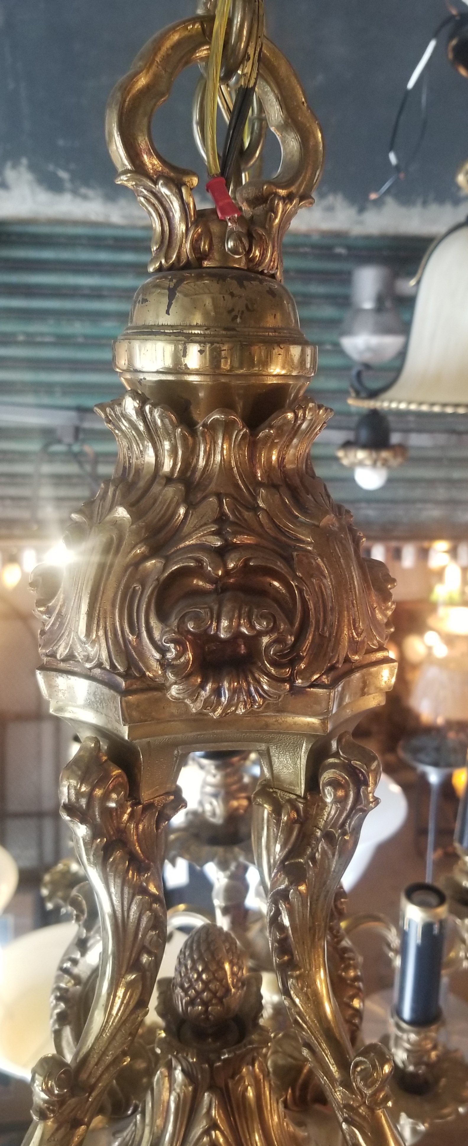 Monumental antique multi arm light fixture;